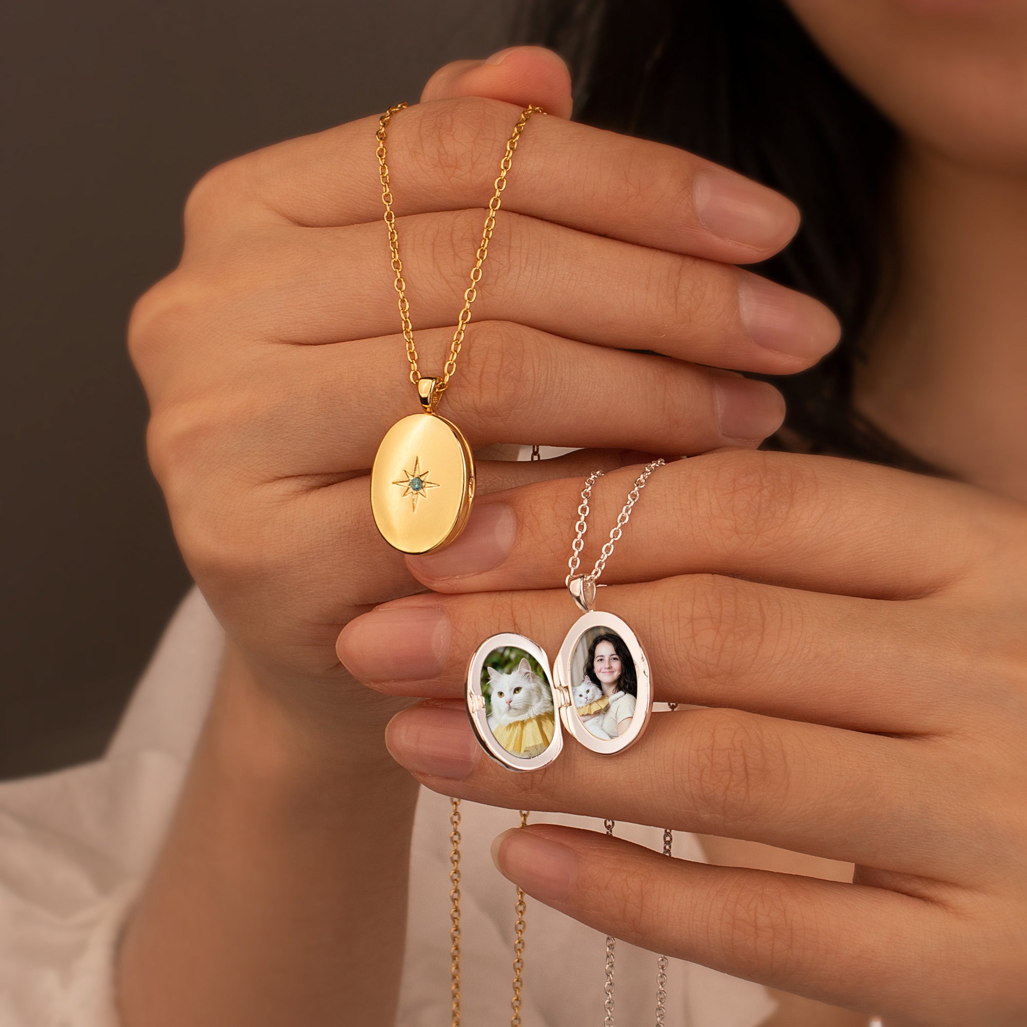 Oval Birthstone Pet Photo Locket Necklace