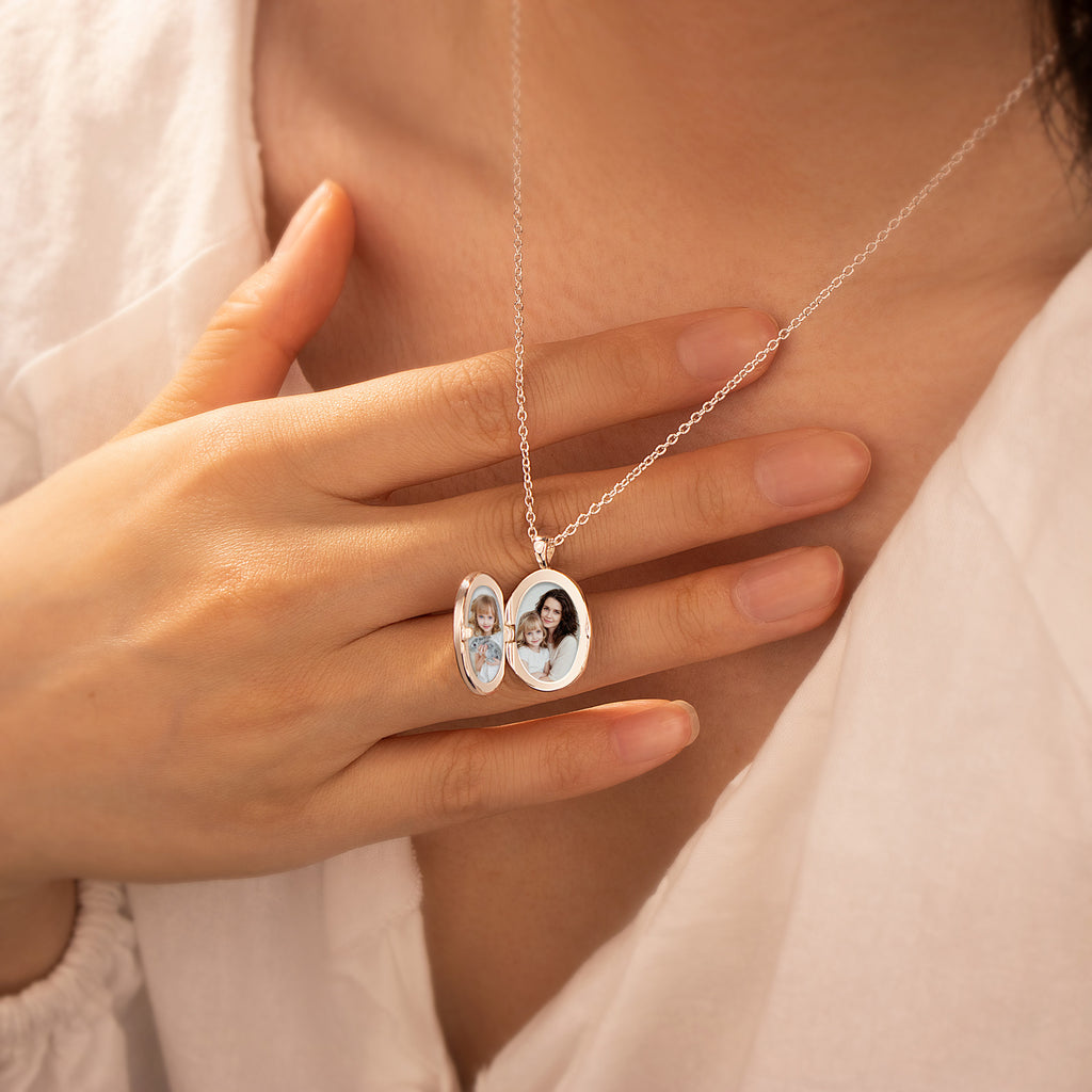 Oval Birthstone Photo Locket Necklace