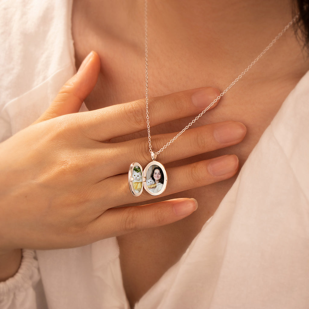 Oval Birthstone Pet Photo Locket Necklace
