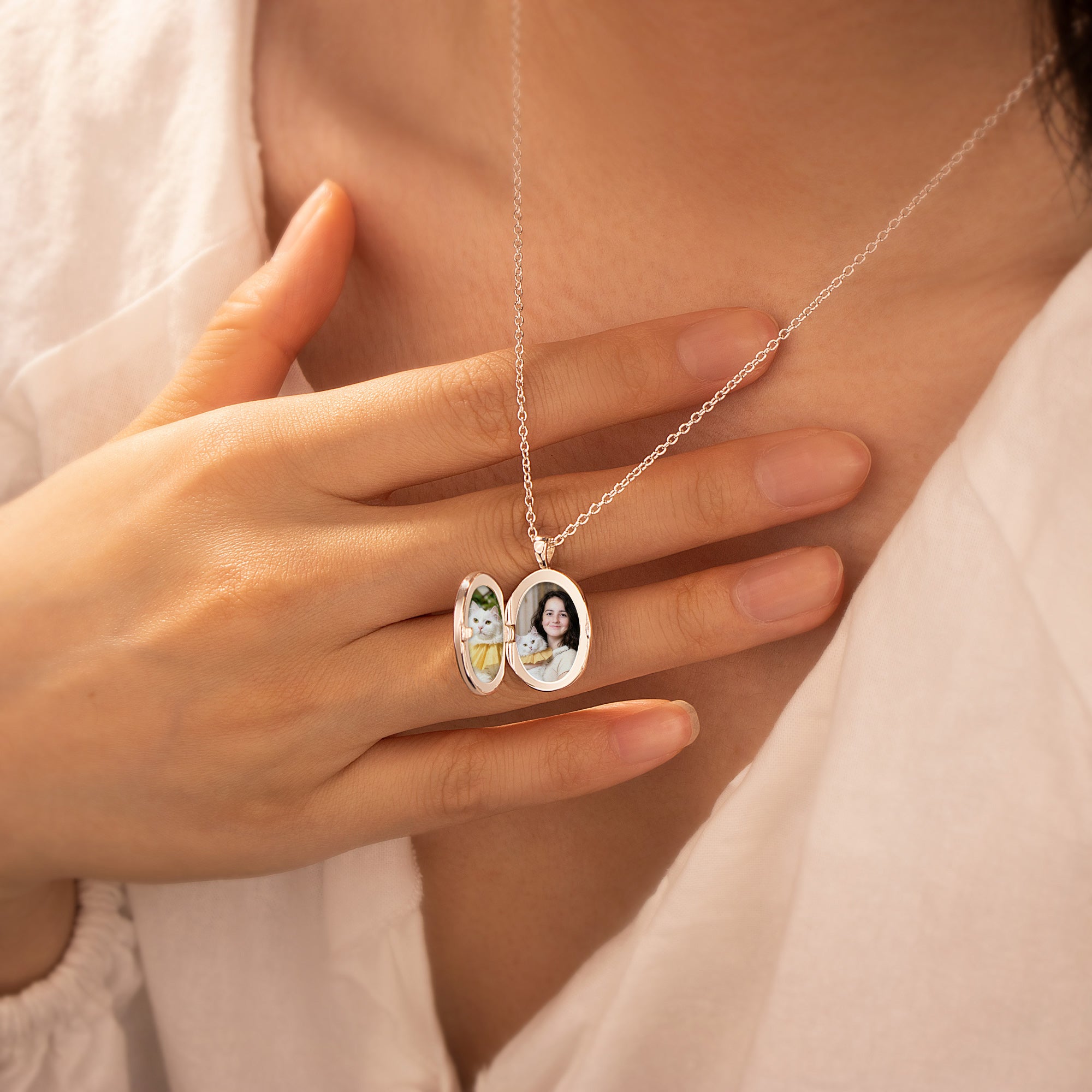 Oval Birthstone Pet Photo Locket Necklace
