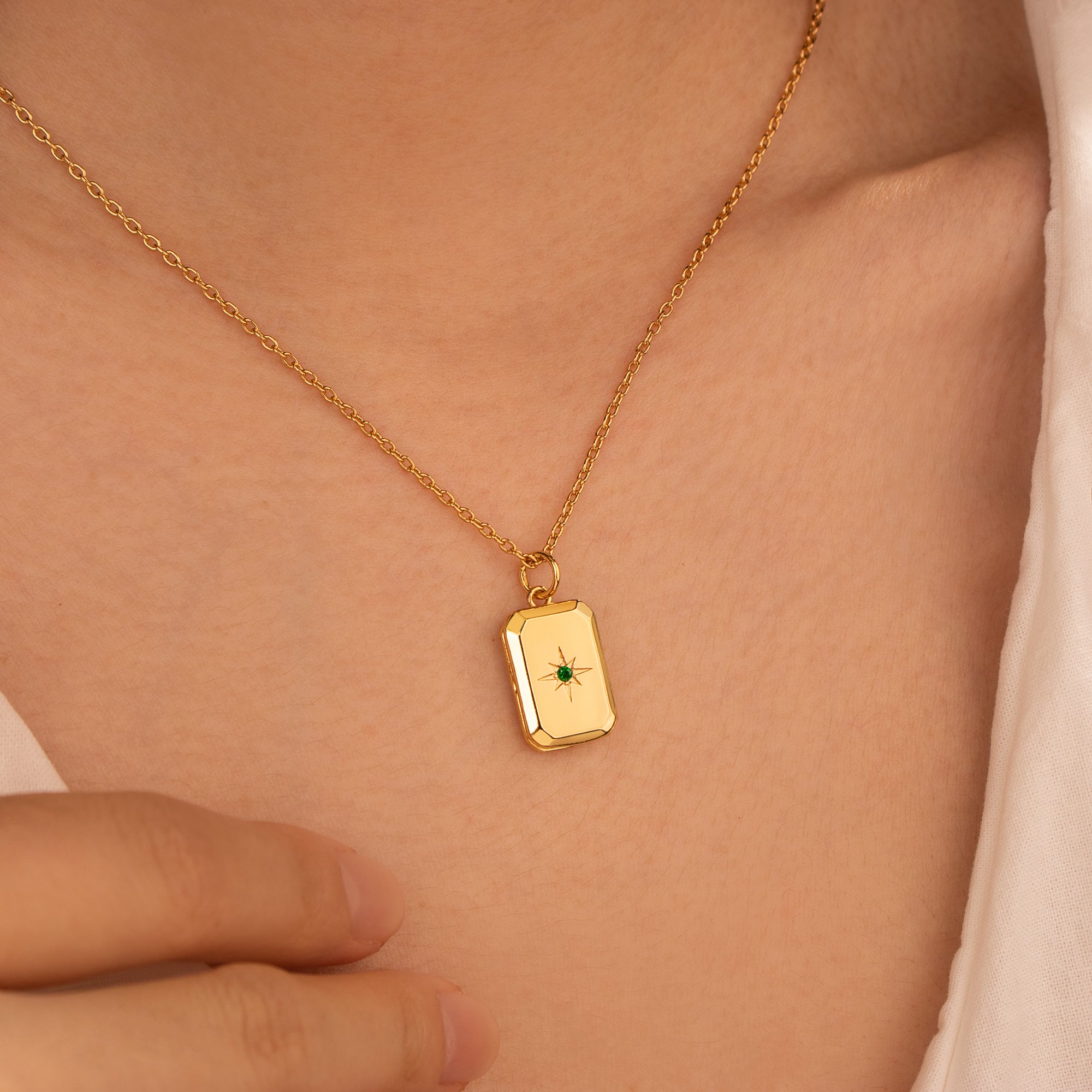 Square Birthstone Photo Locket Necklace