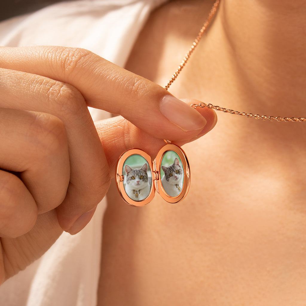 Oval Birthstone Pet Photo Locket Necklace