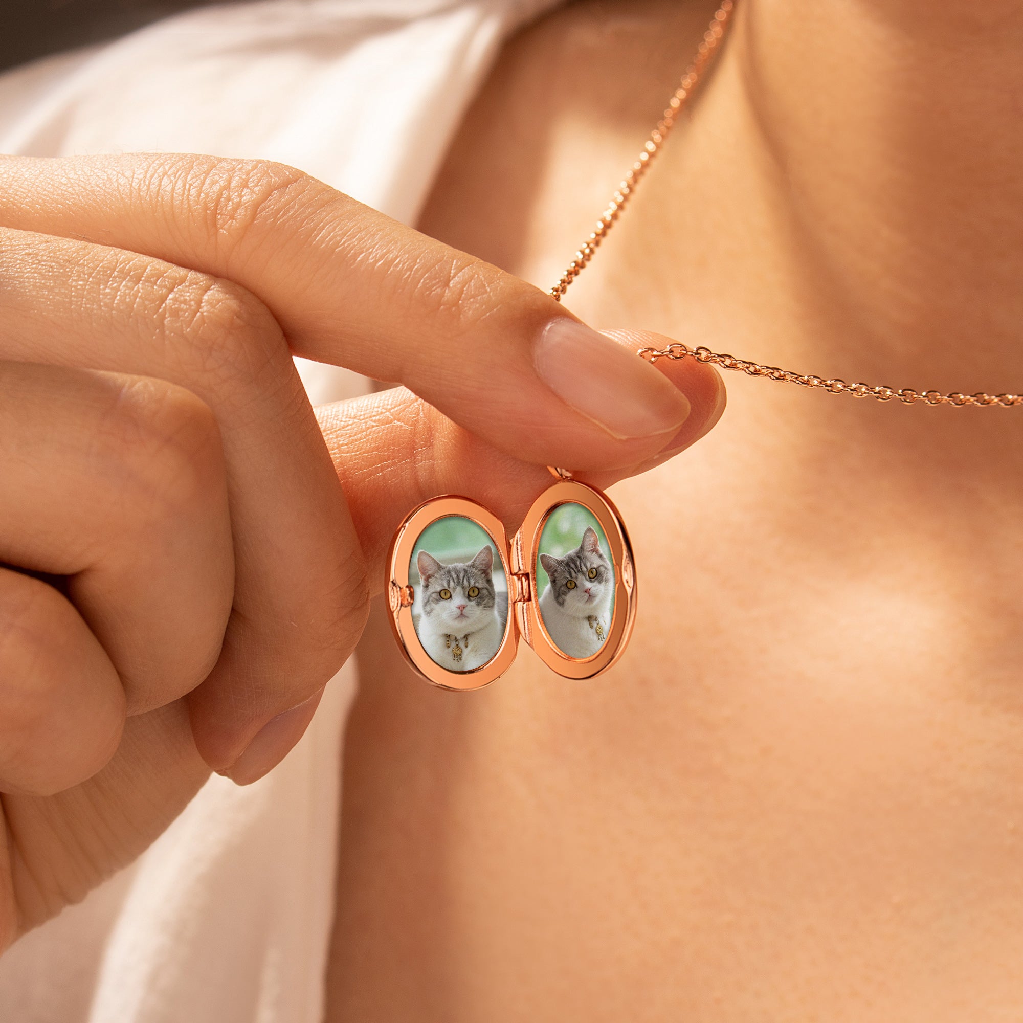 Oval Birthstone Pet Photo Locket Necklace