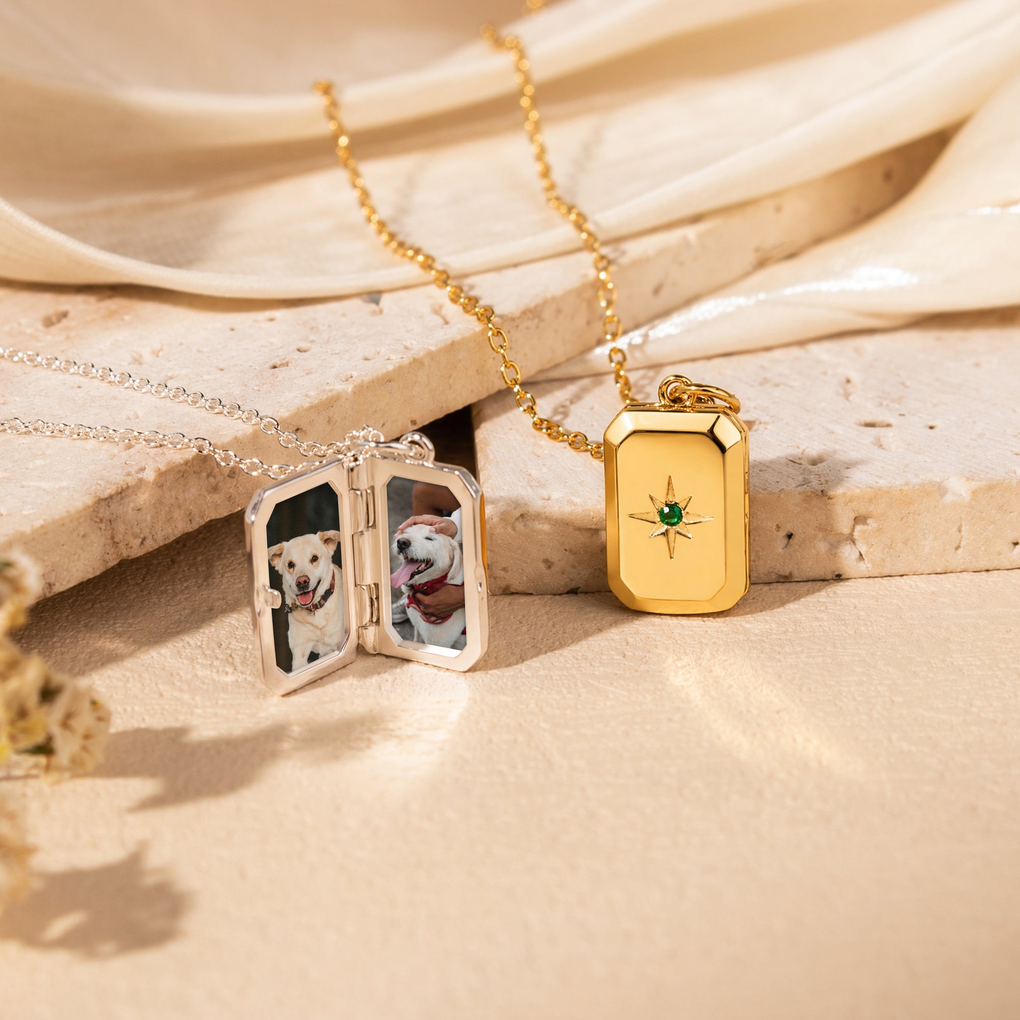 Square Birthstone Pet Photo Locket Necklace