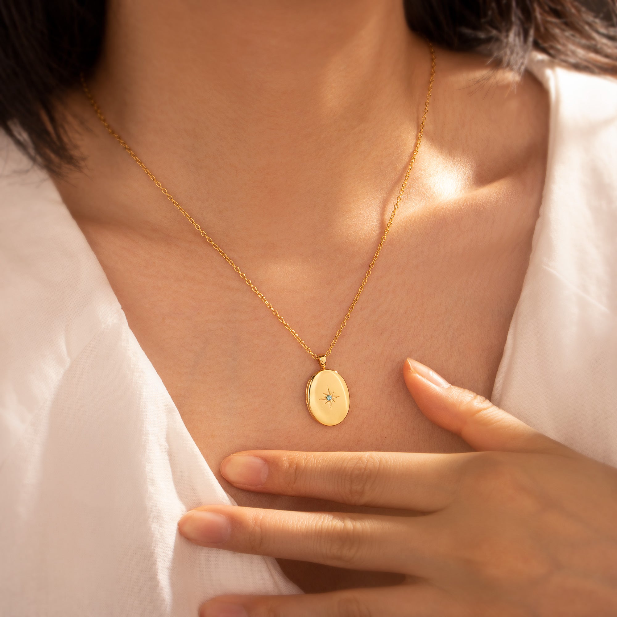 Oval Birthstone Pet Photo Locket Necklace