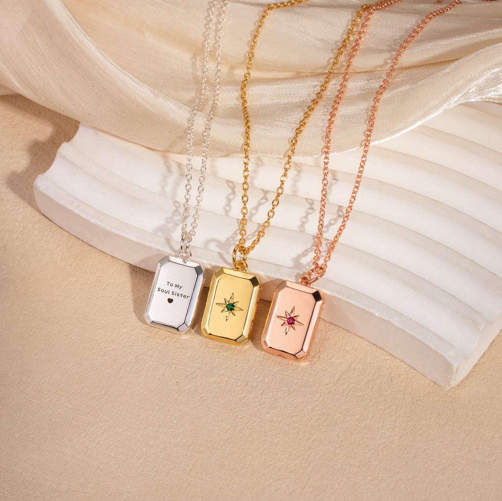 Square Birthstone Pet Photo Locket Necklace