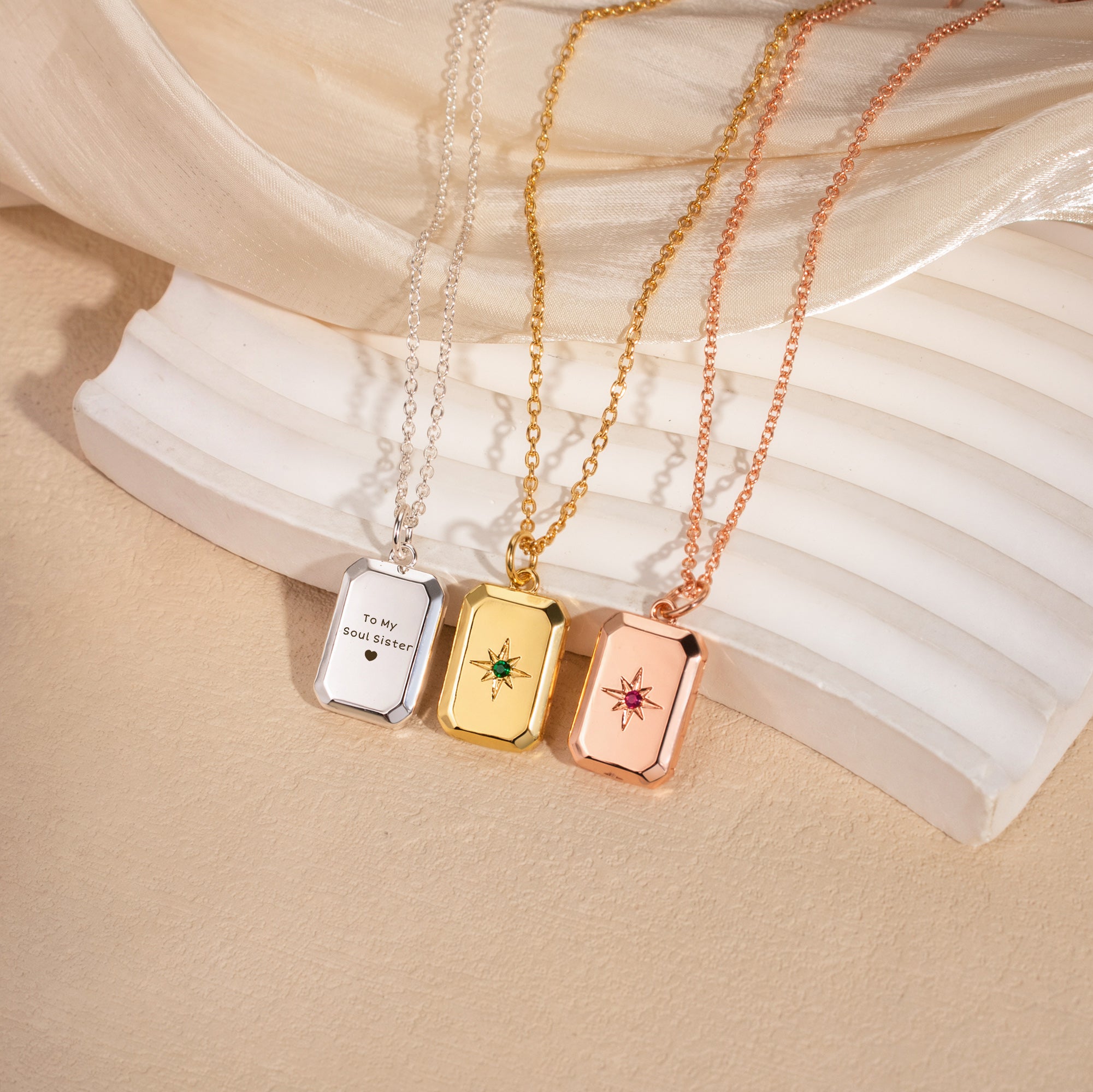 Square Birthstone Pet Photo Locket Necklace