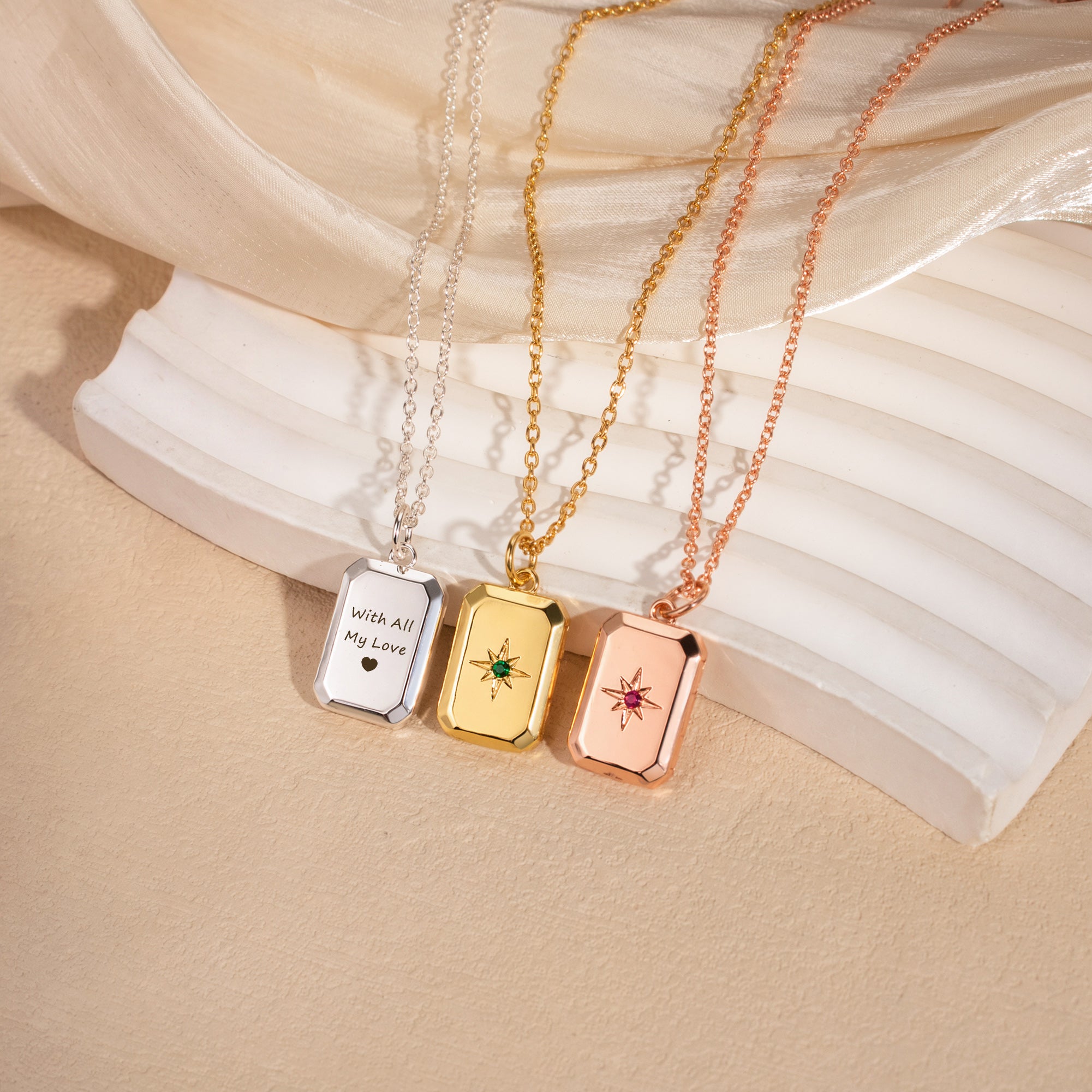Square Birthstone Photo Locket Necklace