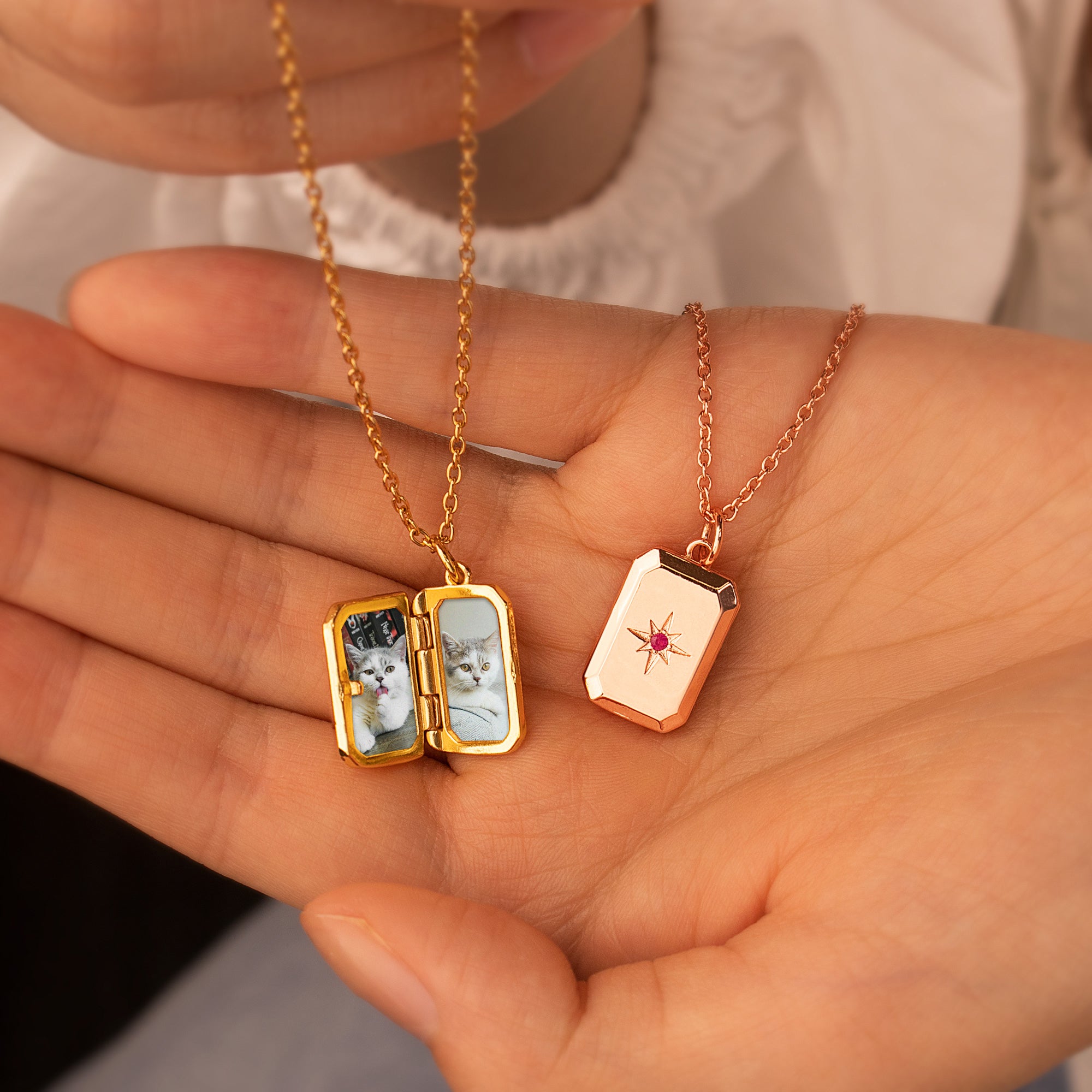 Square Birthstone Pet Photo Locket Necklace