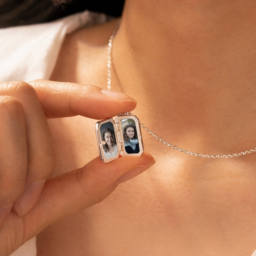 Square Birthstone Photo Locket Necklace