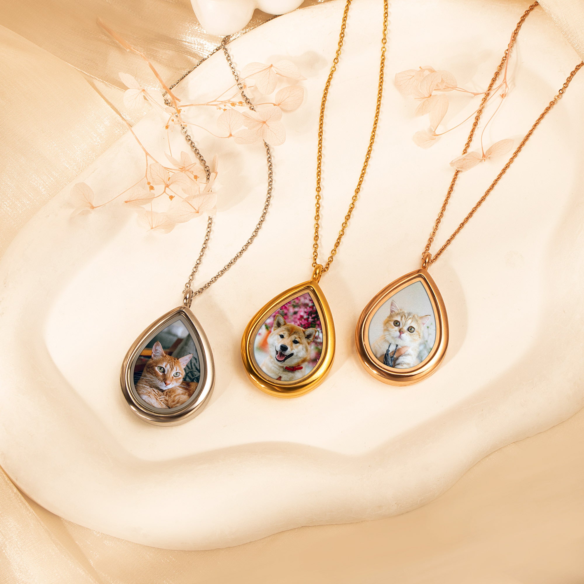 Teardrop Glass Photo Locket Pet Necklace