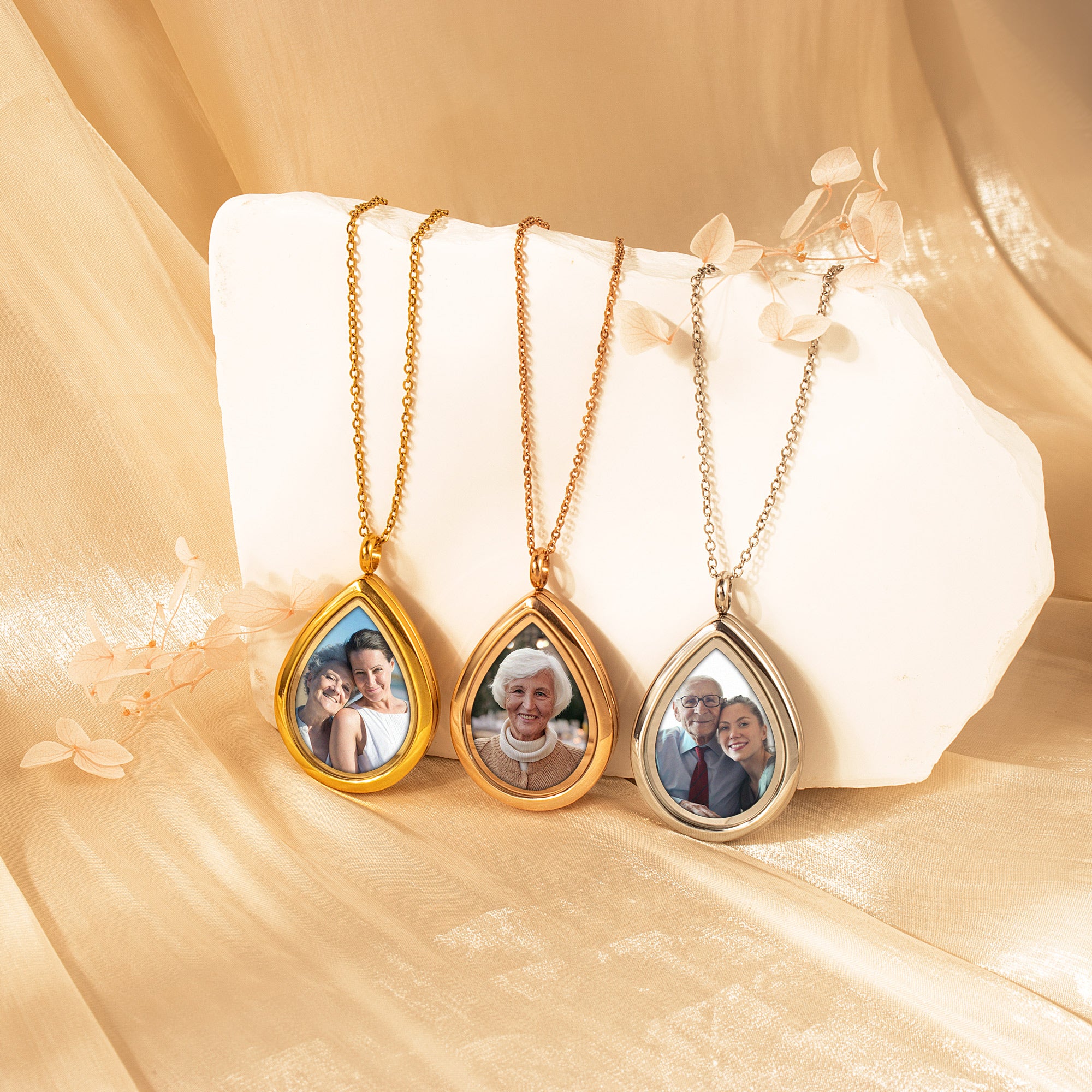 Teardrop Glass Photo Locket Necklace