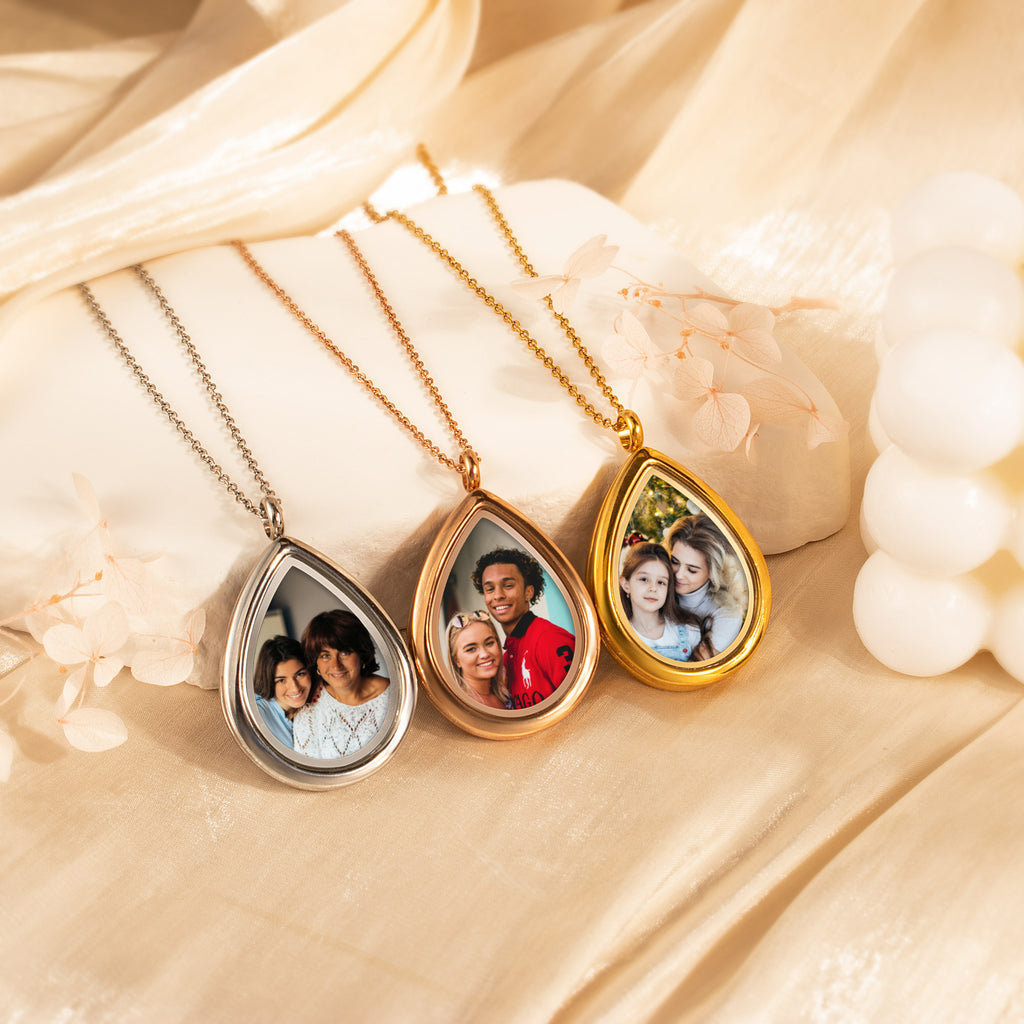 Teardrop Glass Photo Locket Necklace
