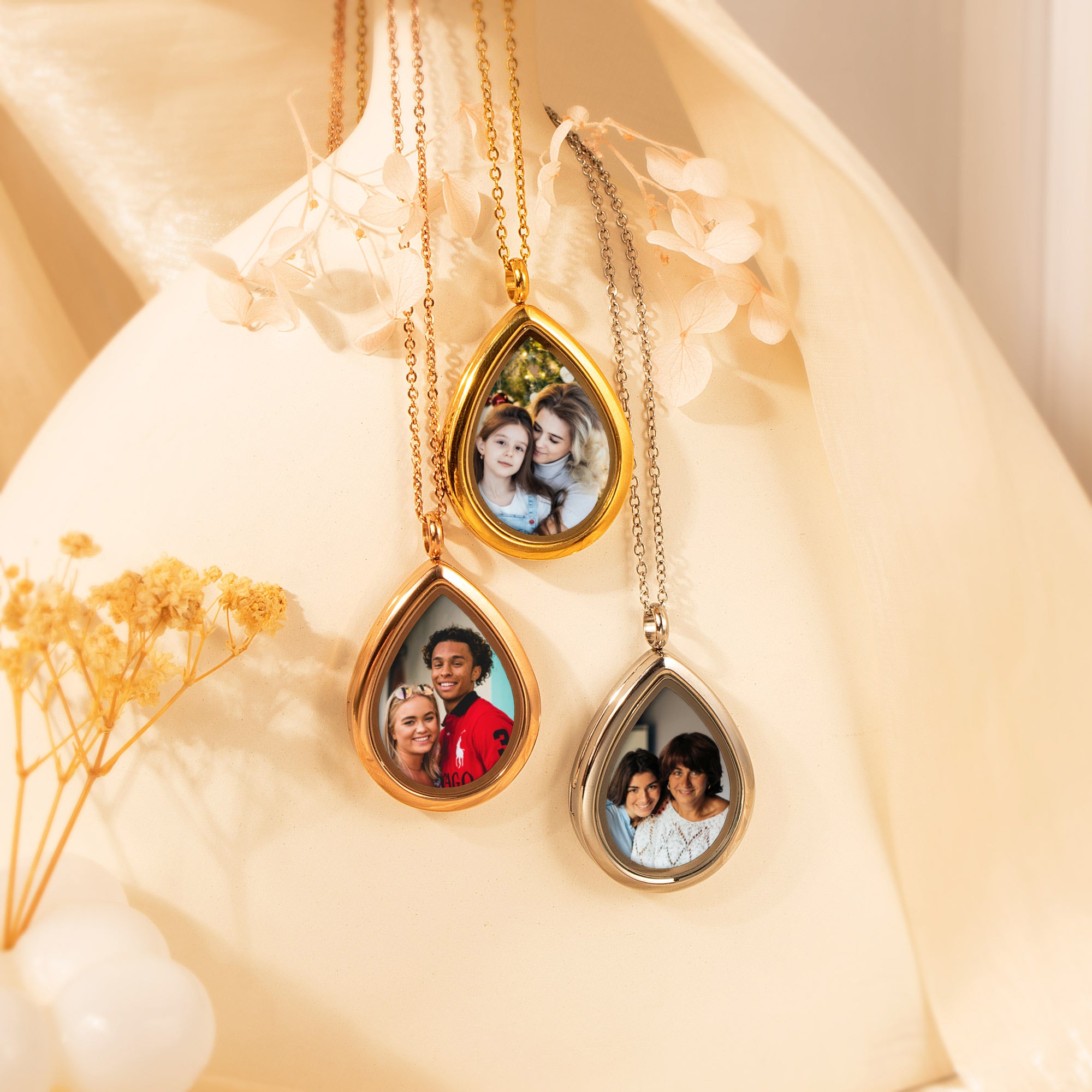 Teardrop Glass Photo Locket Necklace
