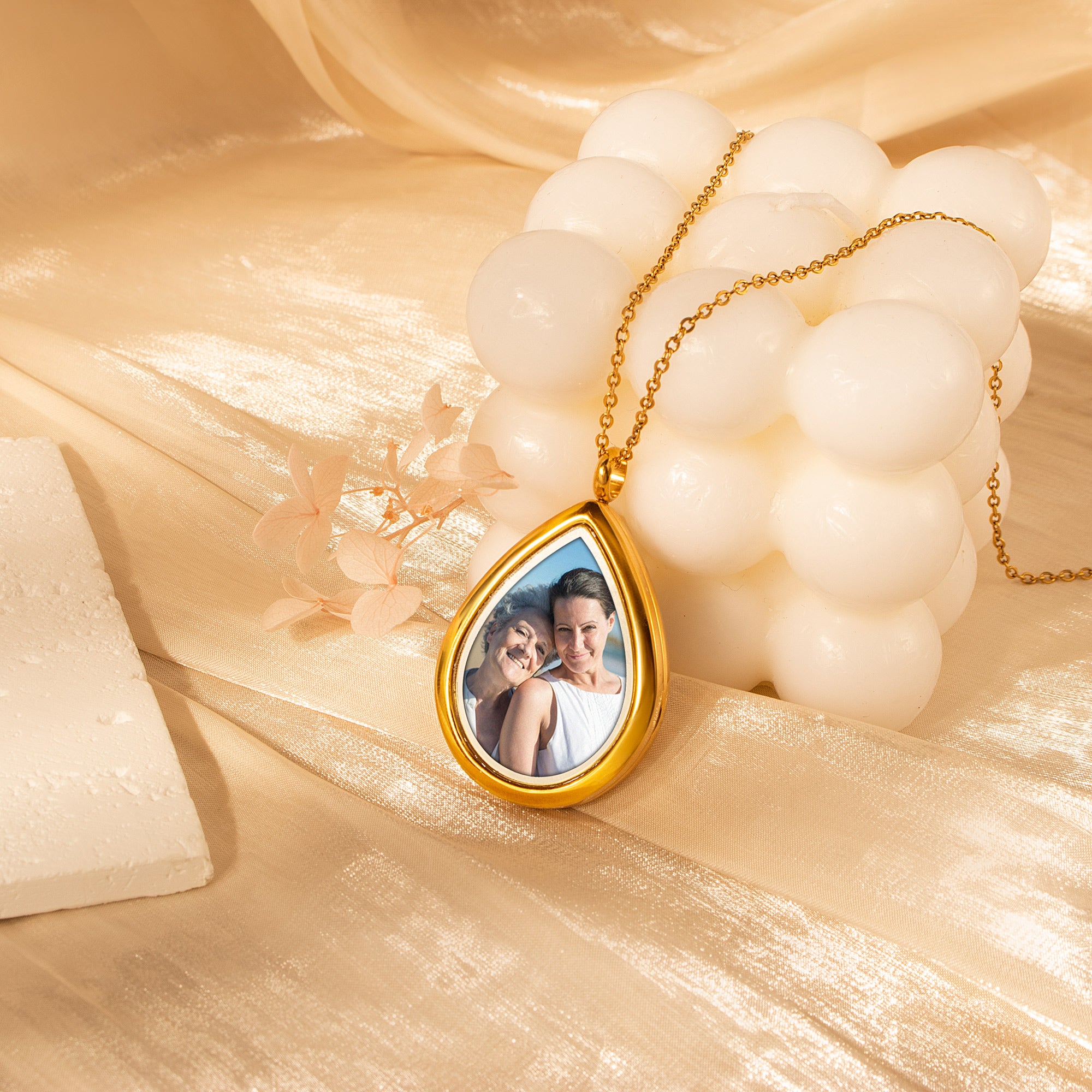 Teardrop Glass Photo Locket Necklace