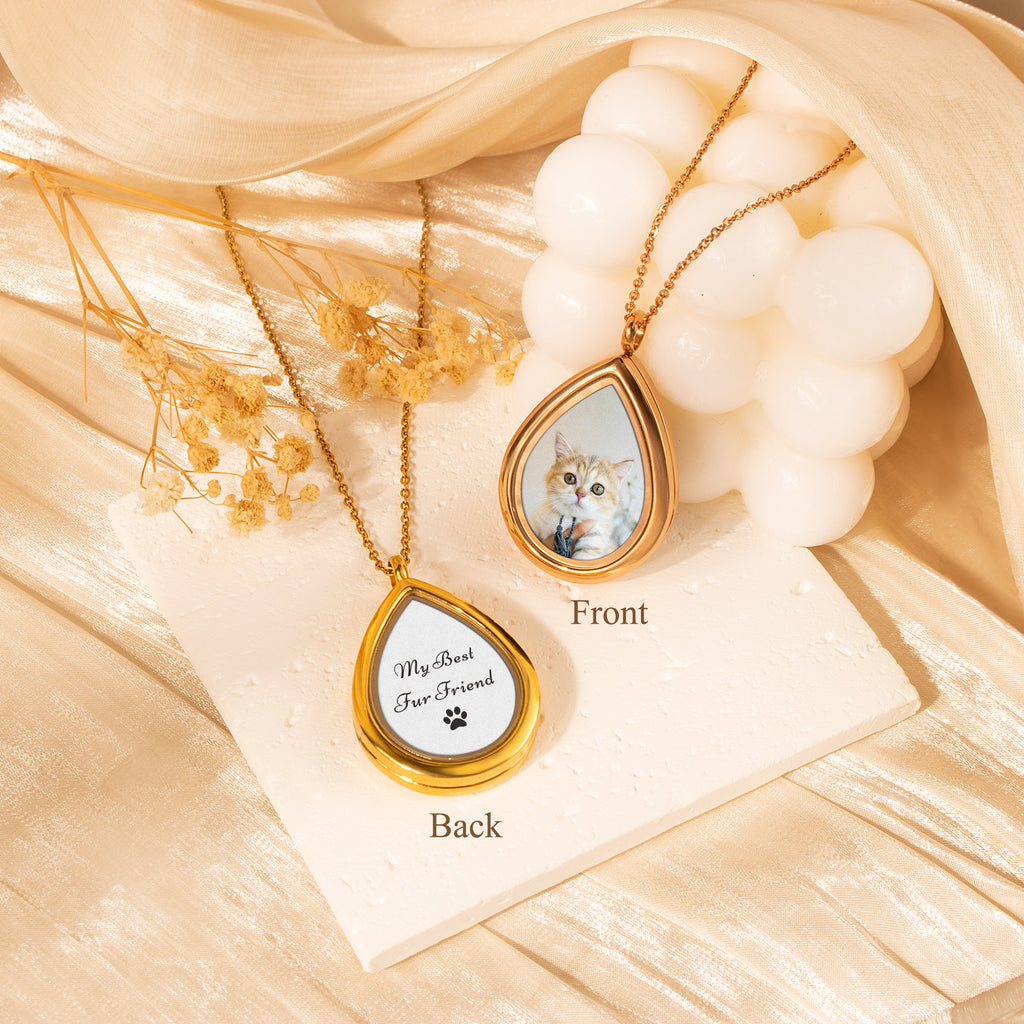 Teardrop Glass Photo Locket Pet Necklace