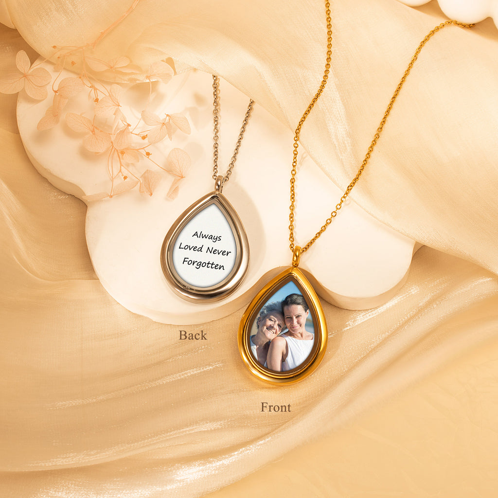 Teardrop Glass Photo Locket Necklace