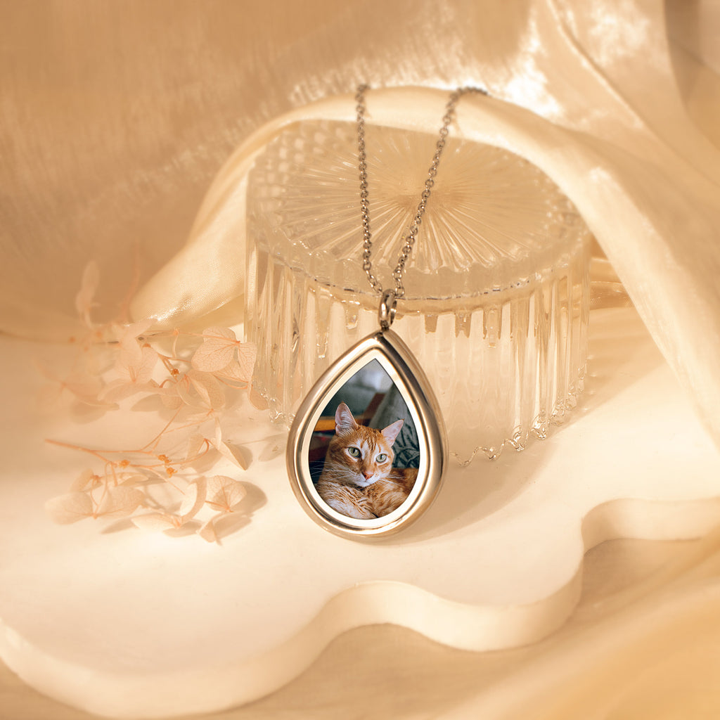 Teardrop Glass Photo Locket Pet Necklace