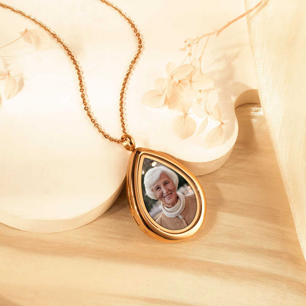Teardrop Glass Photo Locket Necklace
