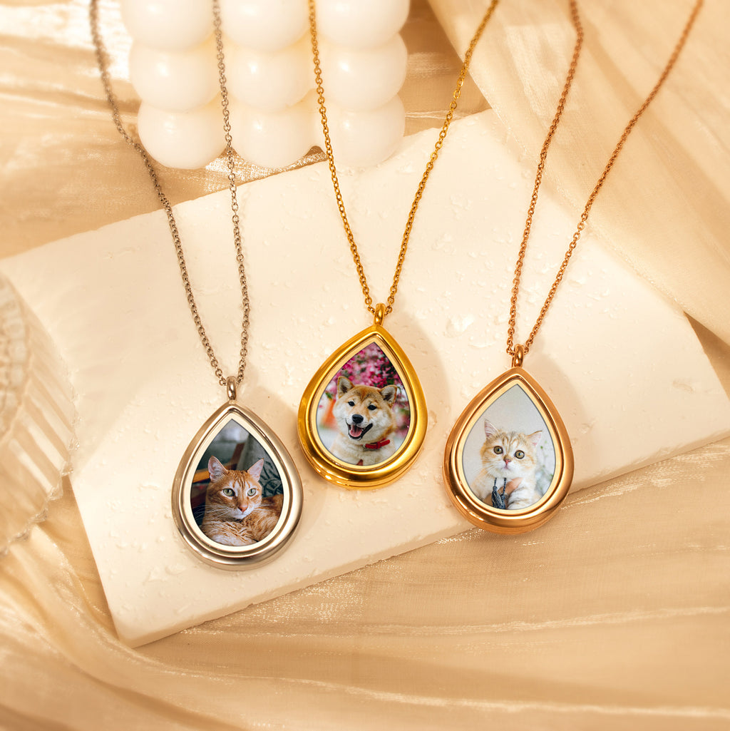 Teardrop Glass Photo Locket Pet Necklace