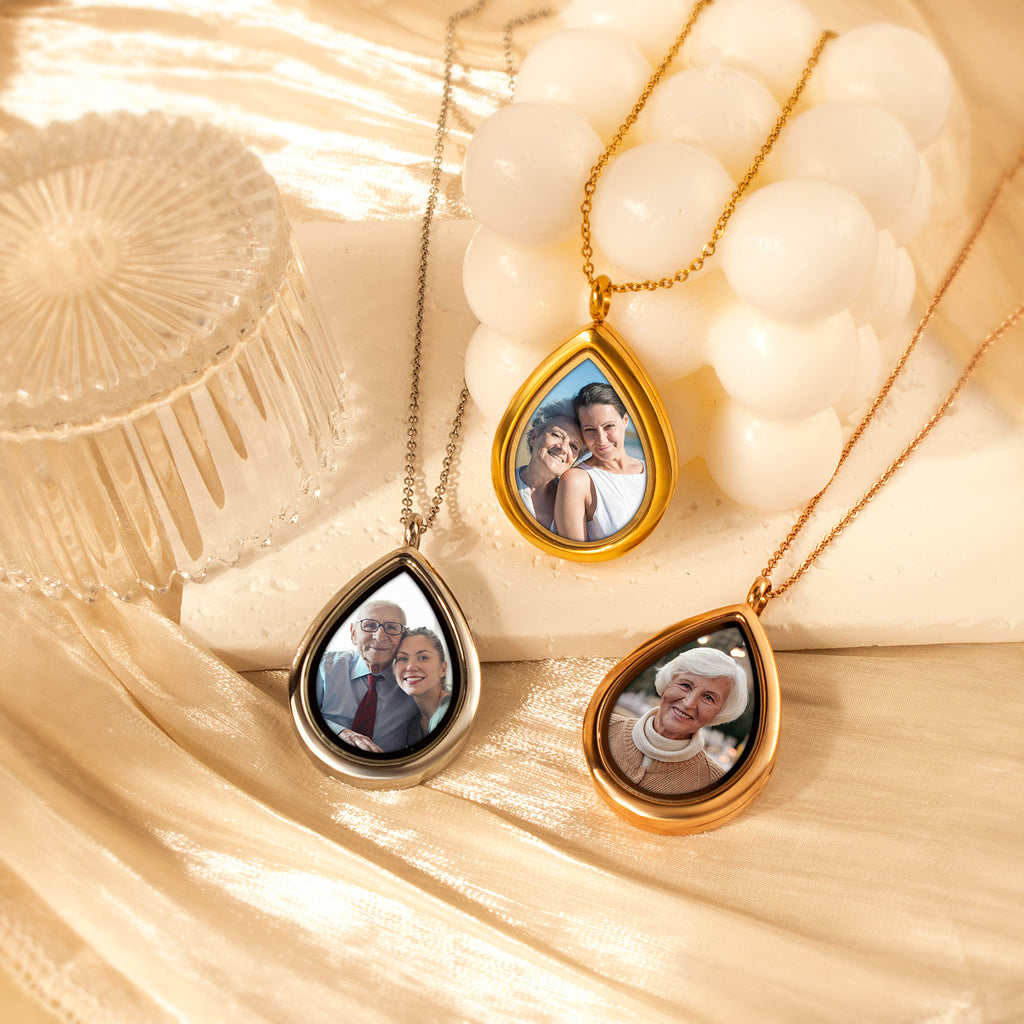 Teardrop Glass Photo Locket Necklace