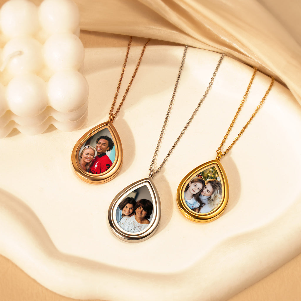 Teardrop Glass Photo Locket Necklace