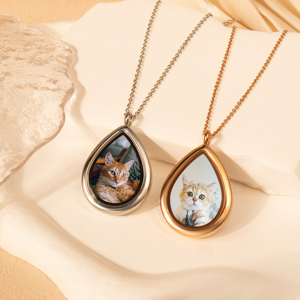 Teardrop Glass Photo Locket Pet Necklace