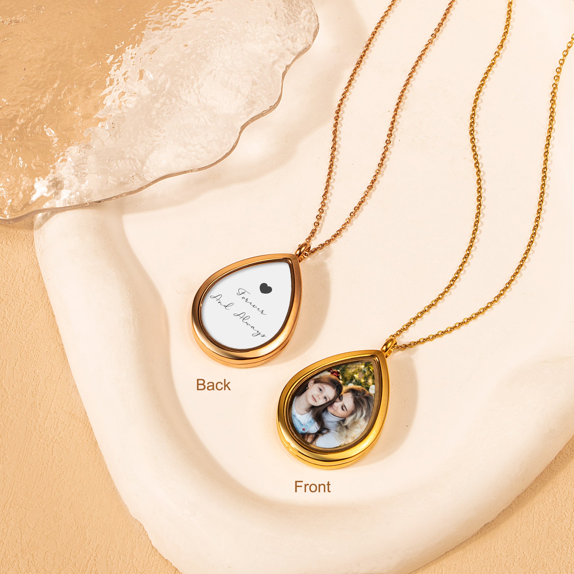 Teardrop Glass Photo Locket Necklace