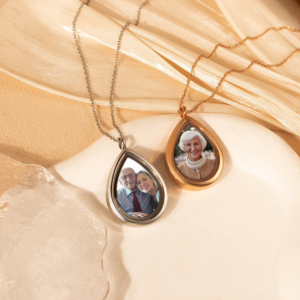 Teardrop Glass Photo Locket Necklace