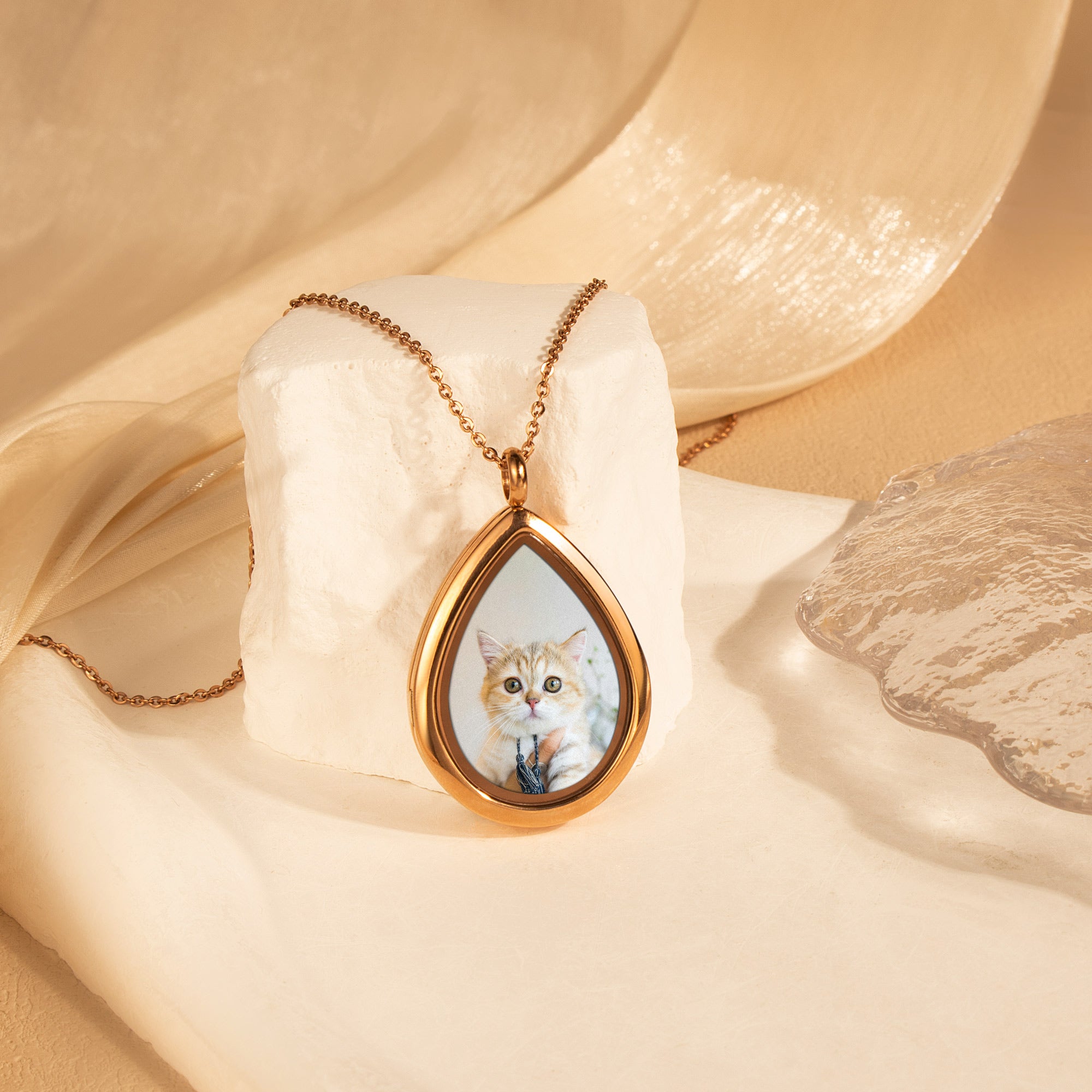 Teardrop Glass Photo Locket Pet Necklace