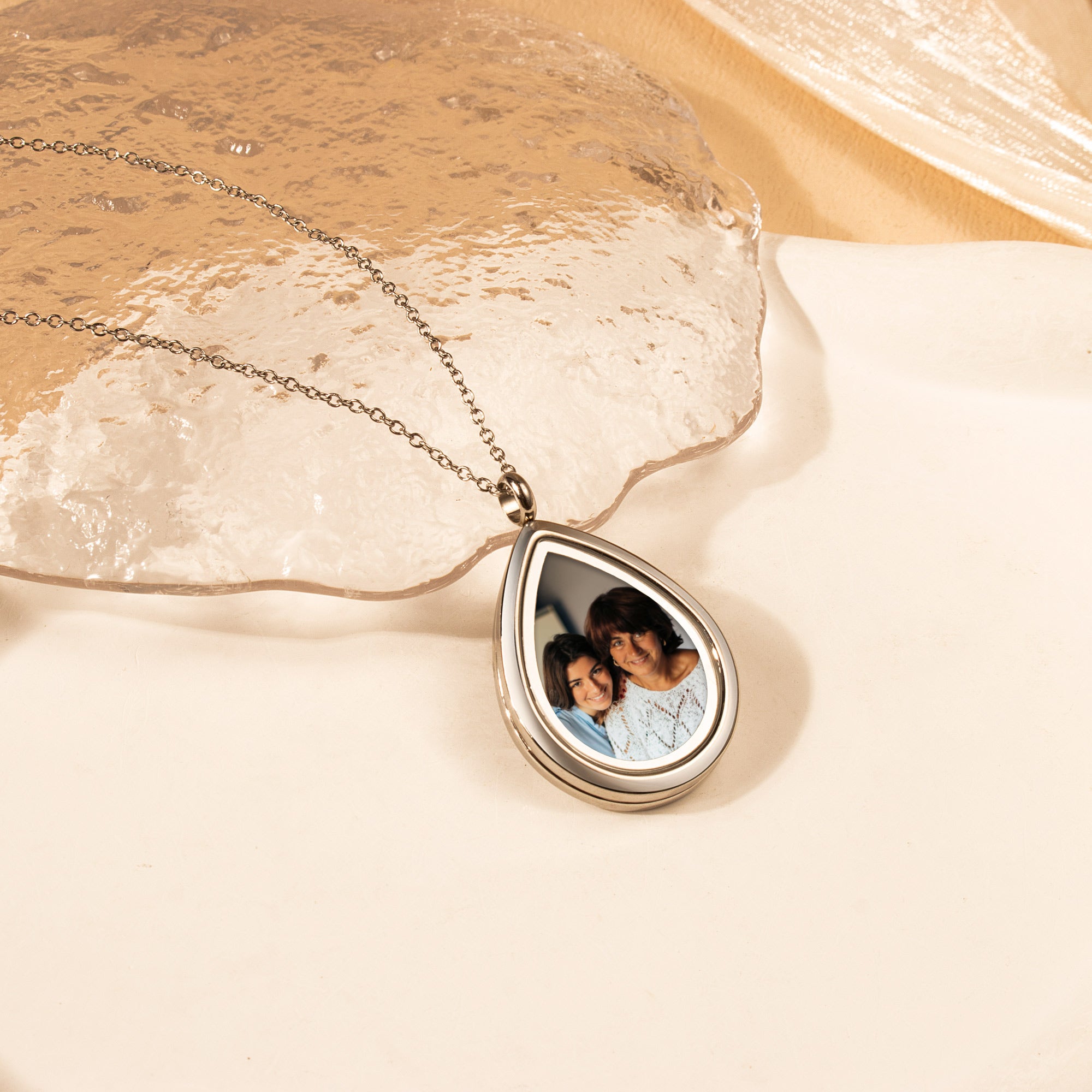 Teardrop Glass Photo Locket Necklace