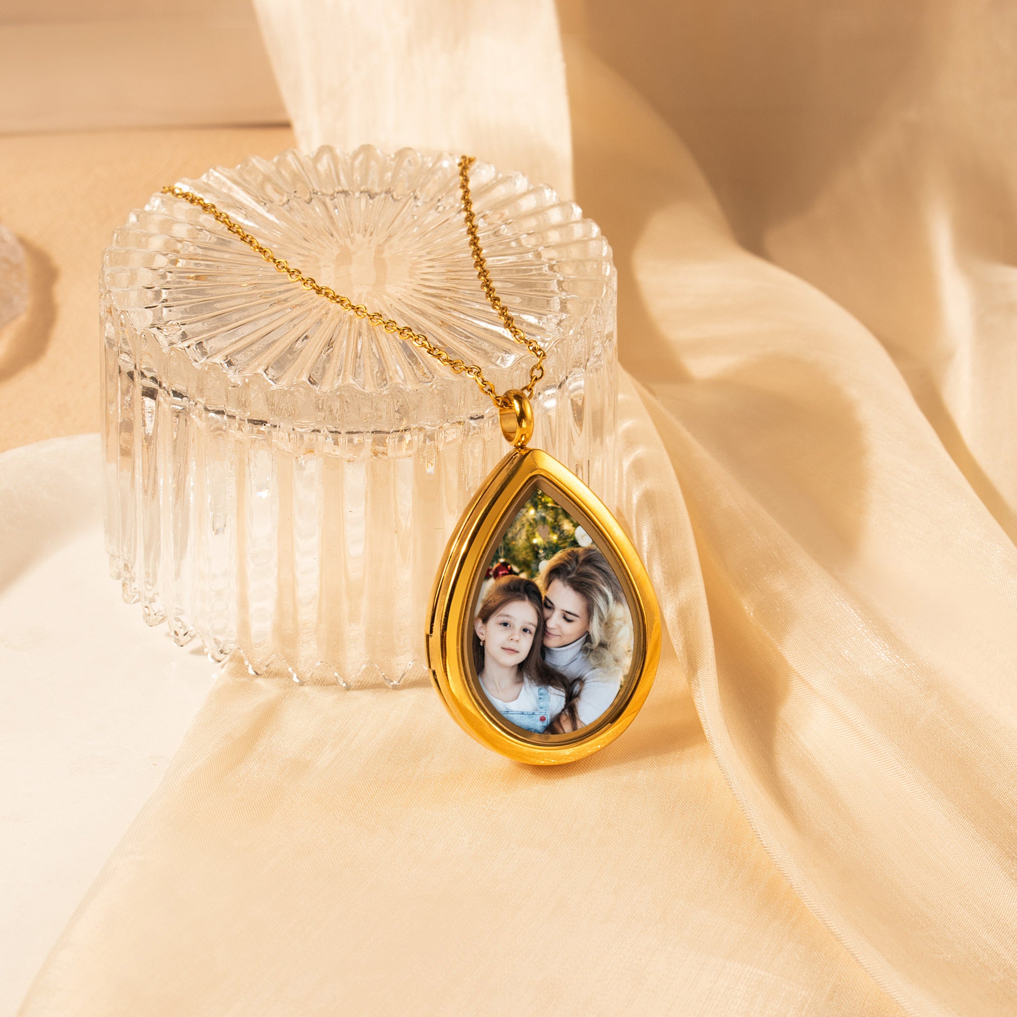 Teardrop Glass Photo Locket Necklace