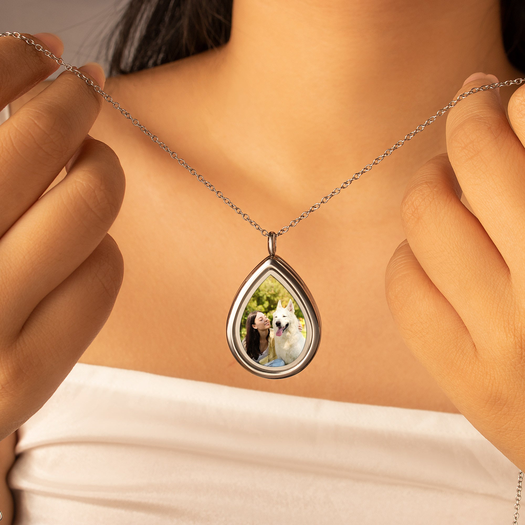 Teardrop Glass Photo Locket Pet Necklace