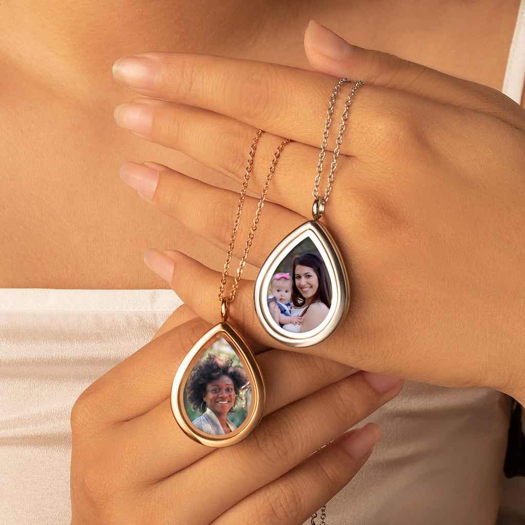 Teardrop Glass Photo Locket Necklace