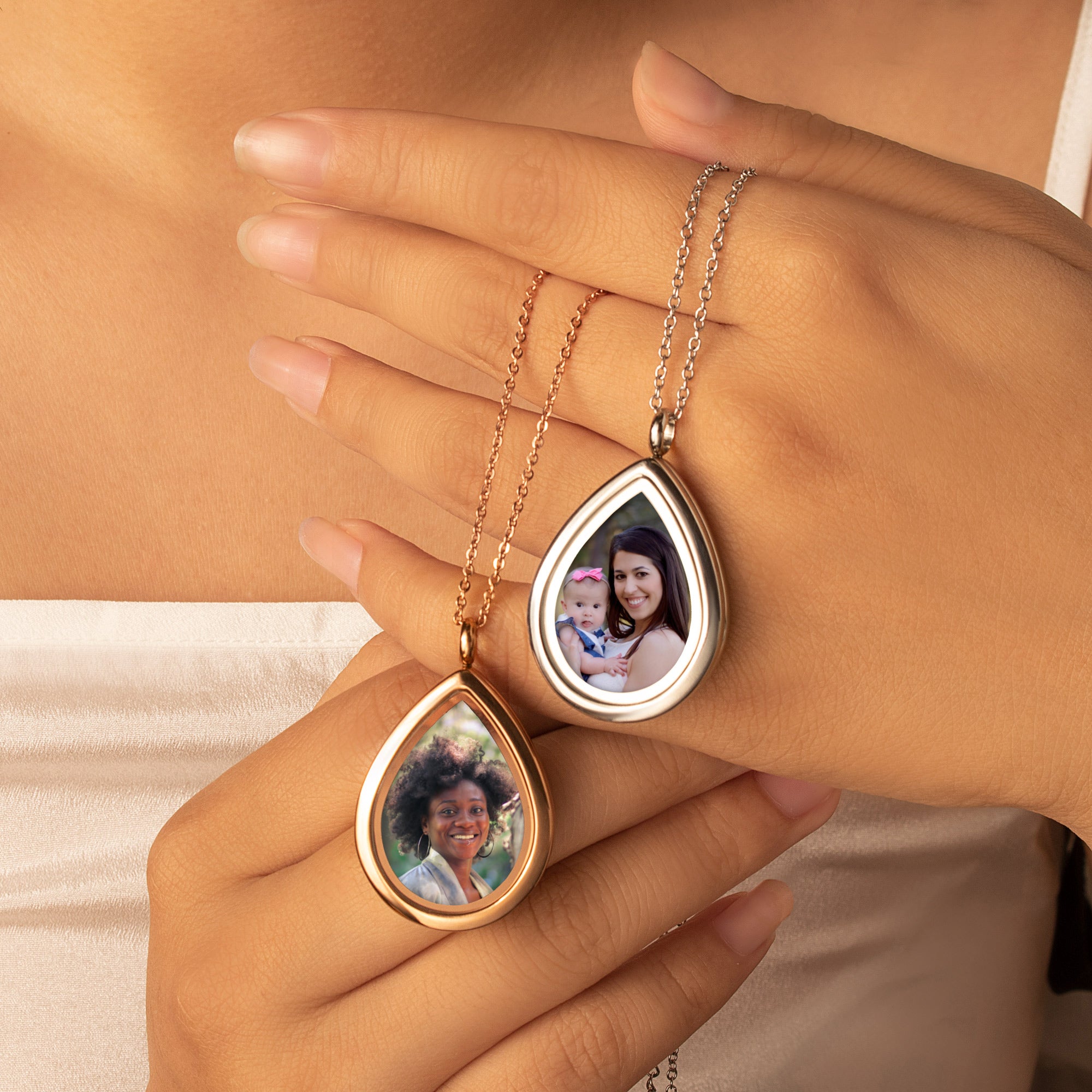 Teardrop Glass Photo Locket Necklace