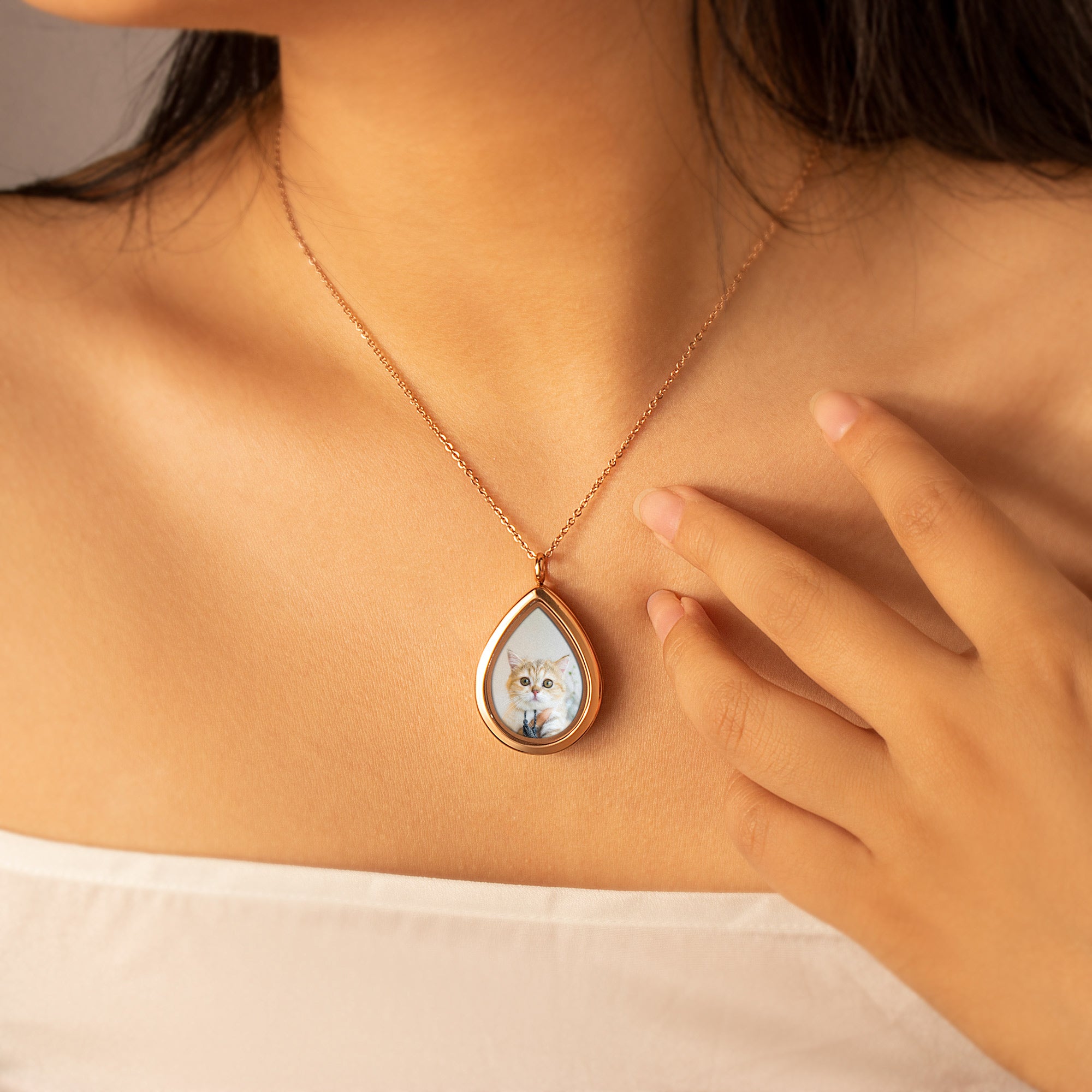 Teardrop Glass Photo Locket Pet Necklace