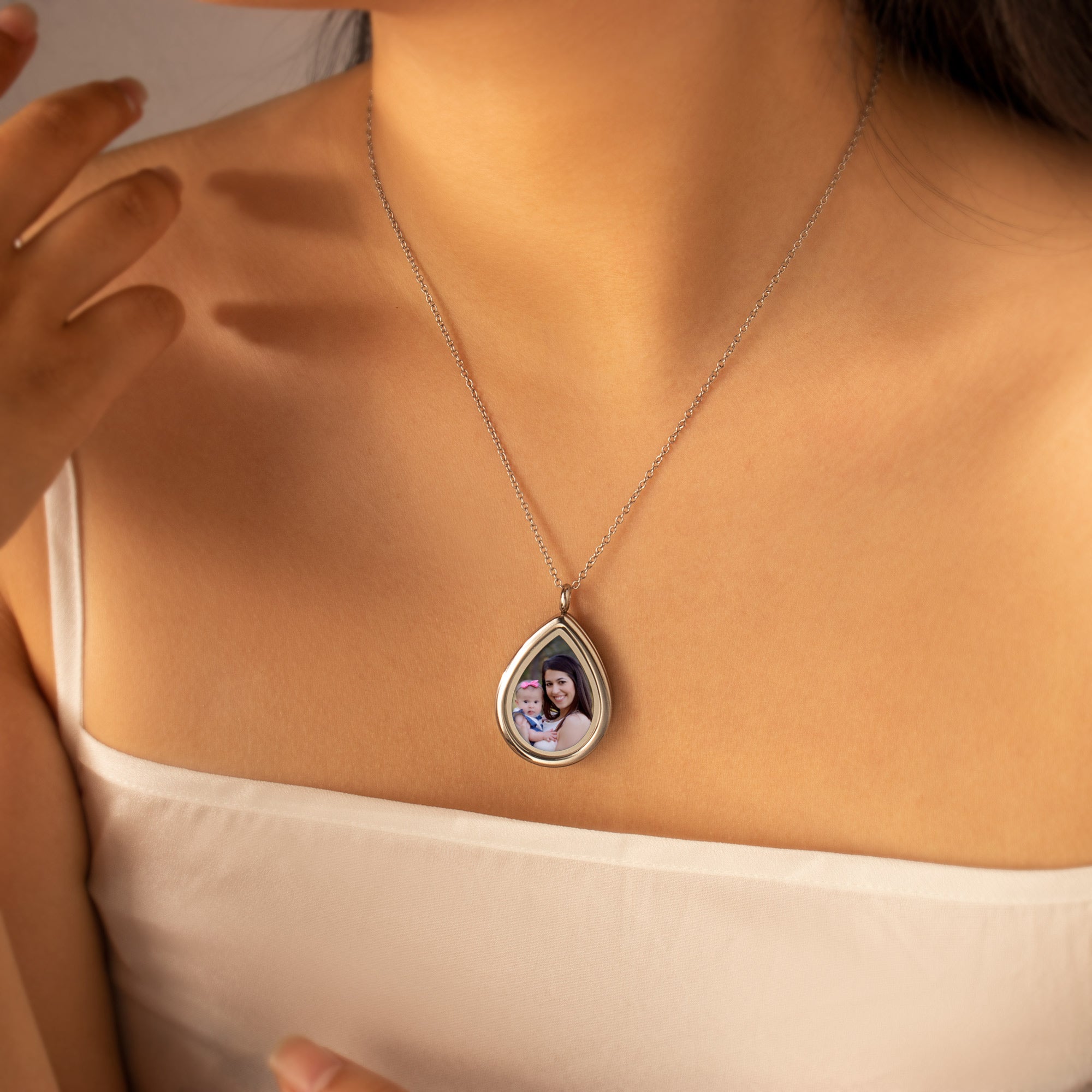 Teardrop Glass Photo Locket Necklace