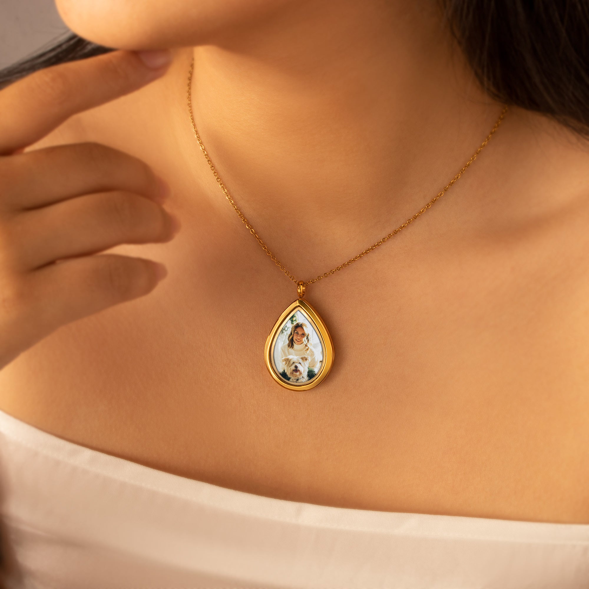 Teardrop Glass Photo Locket Pet Necklace
