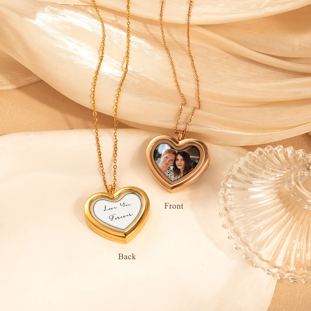 Glass Heart Photo Locket Necklace