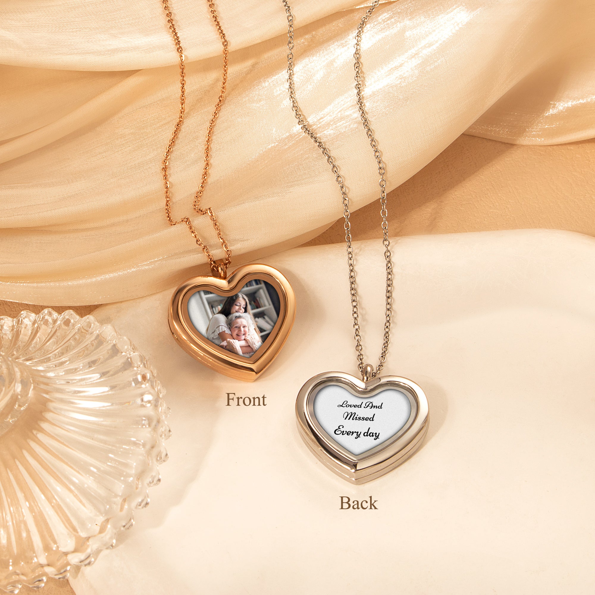 Glass Heart Photo Locket Necklace