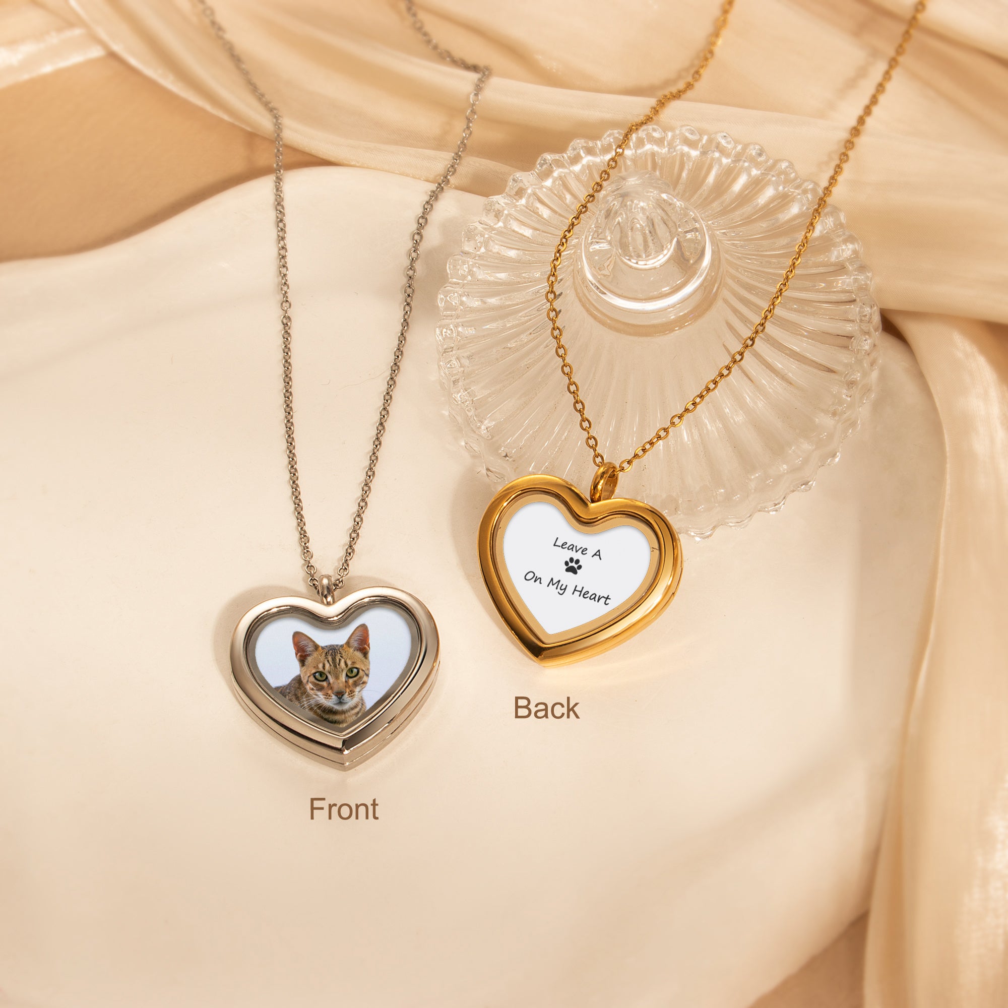 Glass Heart Photo Locket Pet Necklace