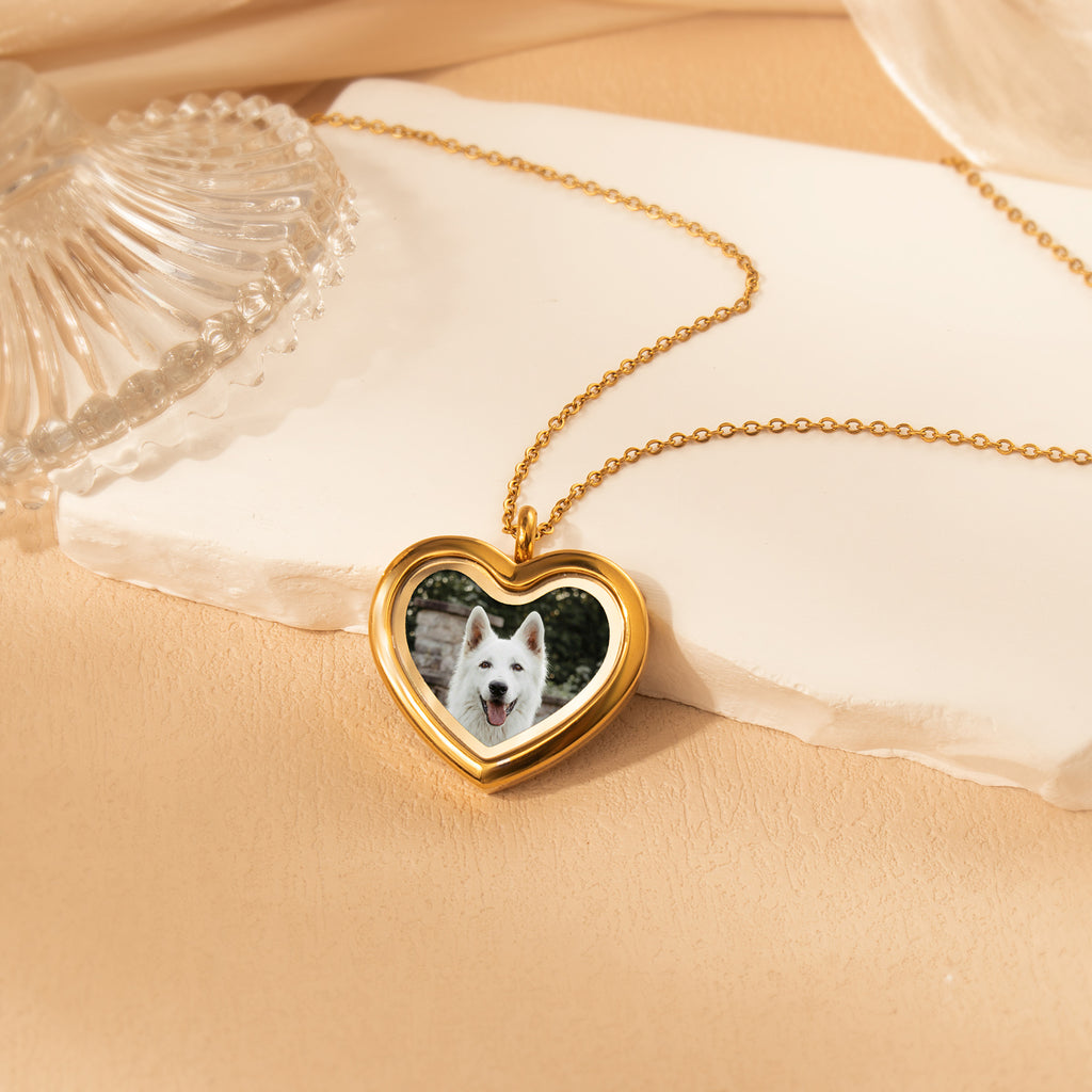 Glass Heart Photo Locket Pet Necklace