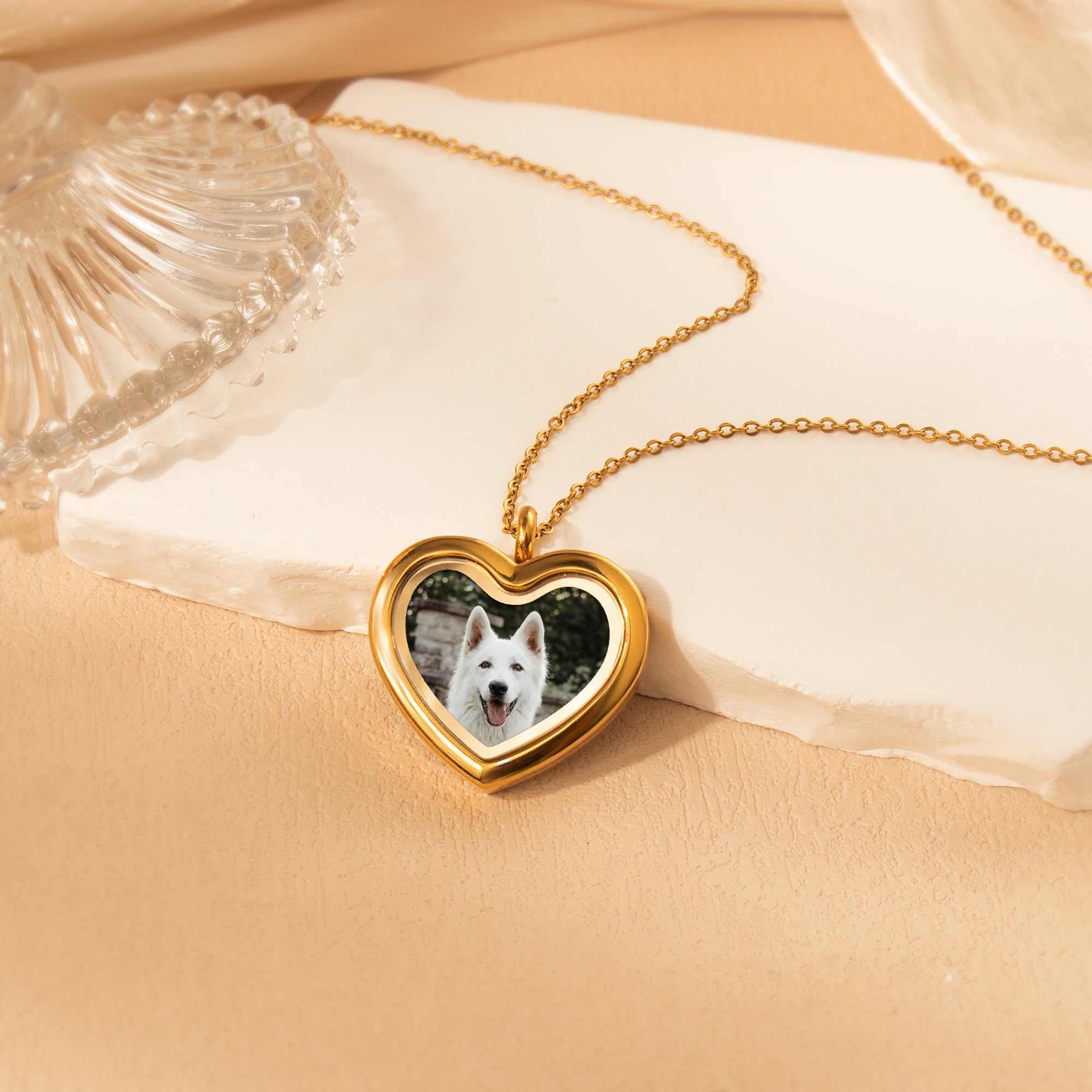 Glass Heart Photo Locket Pet Necklace