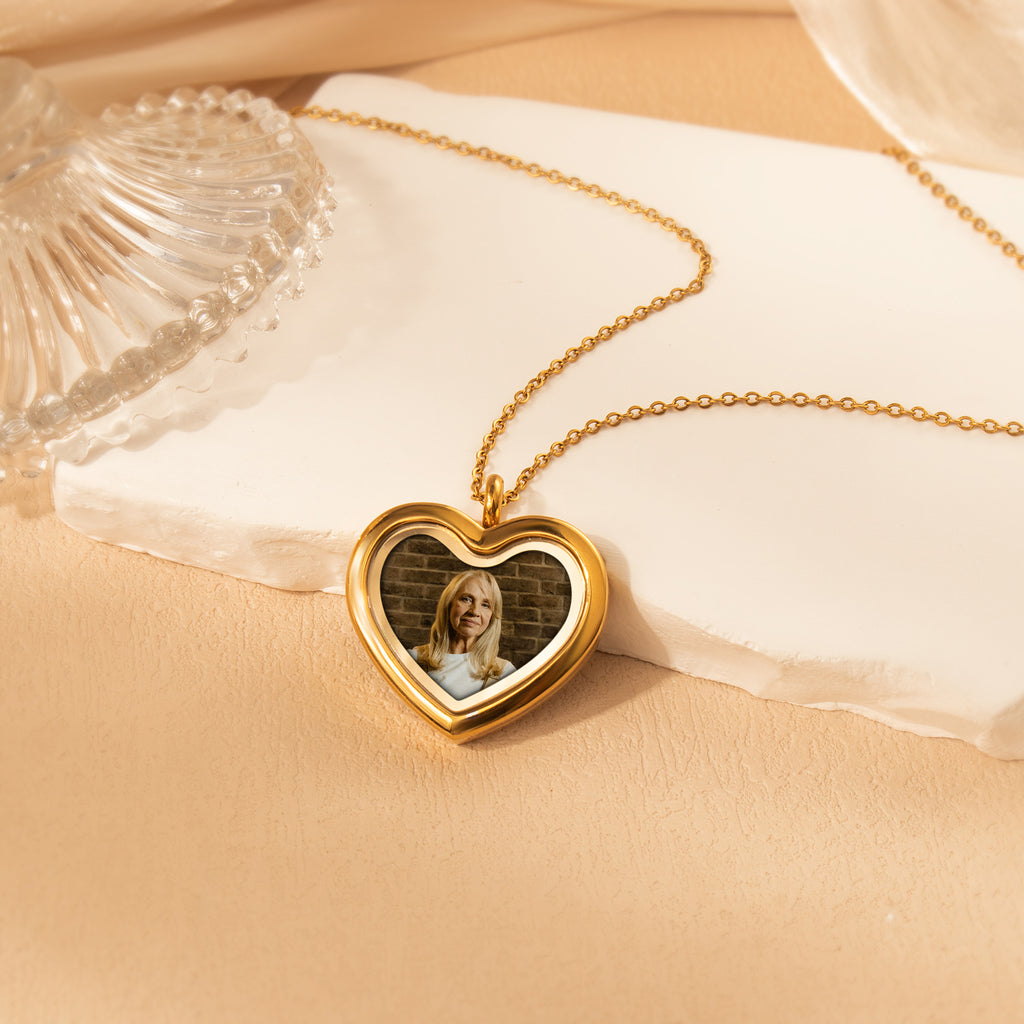 Glass Heart Photo Locket Necklace