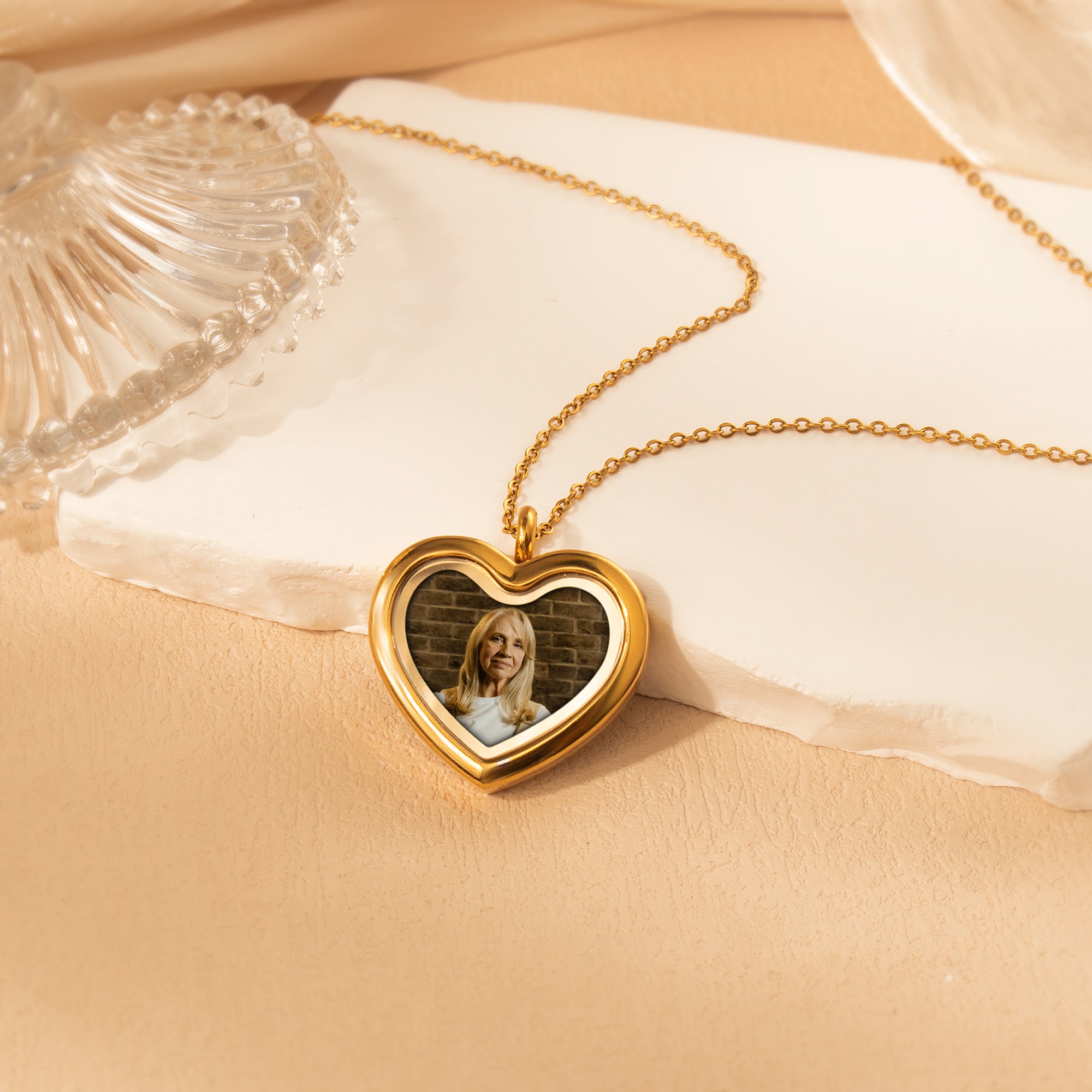 Glass Heart Photo Locket Necklace