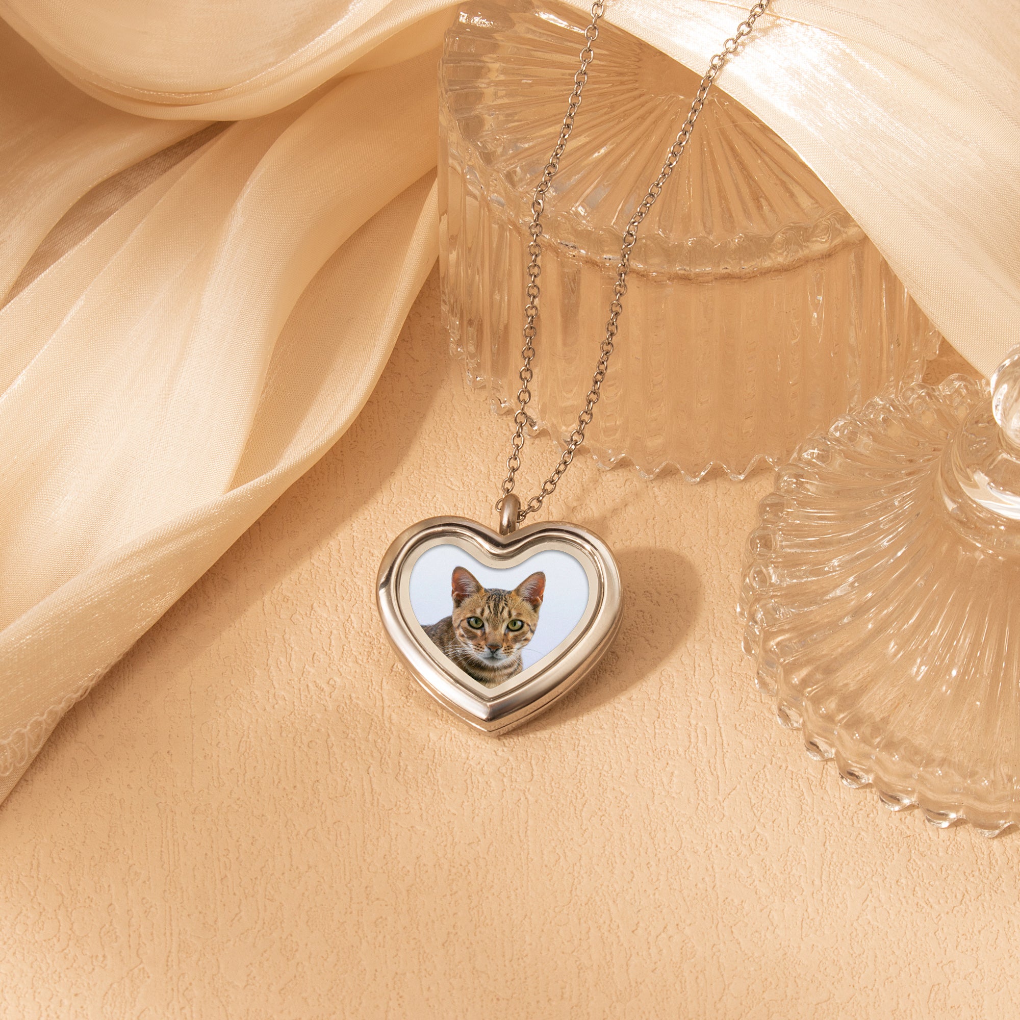 Glass Heart Photo Locket Pet Necklace