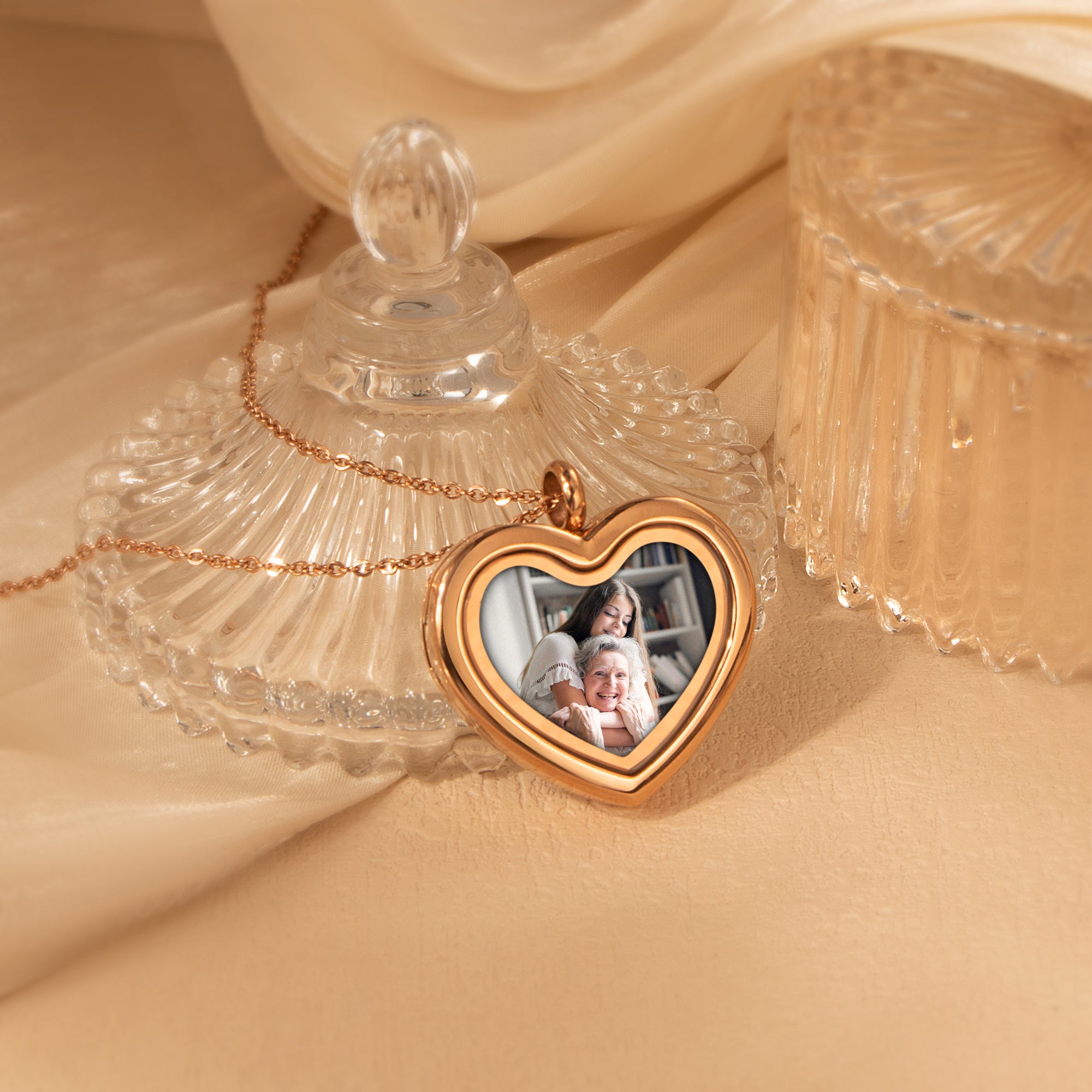 Glass Heart Photo Locket Necklace