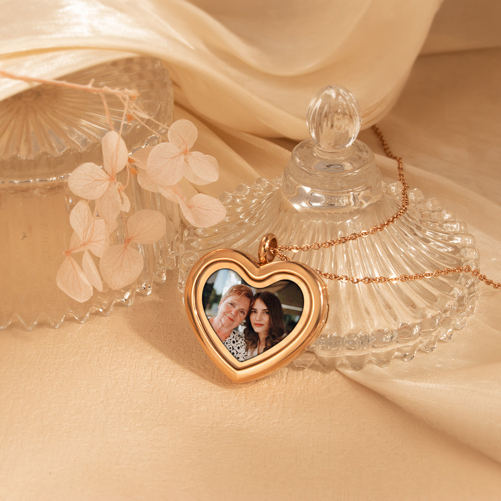 Glass Heart Photo Locket Necklace