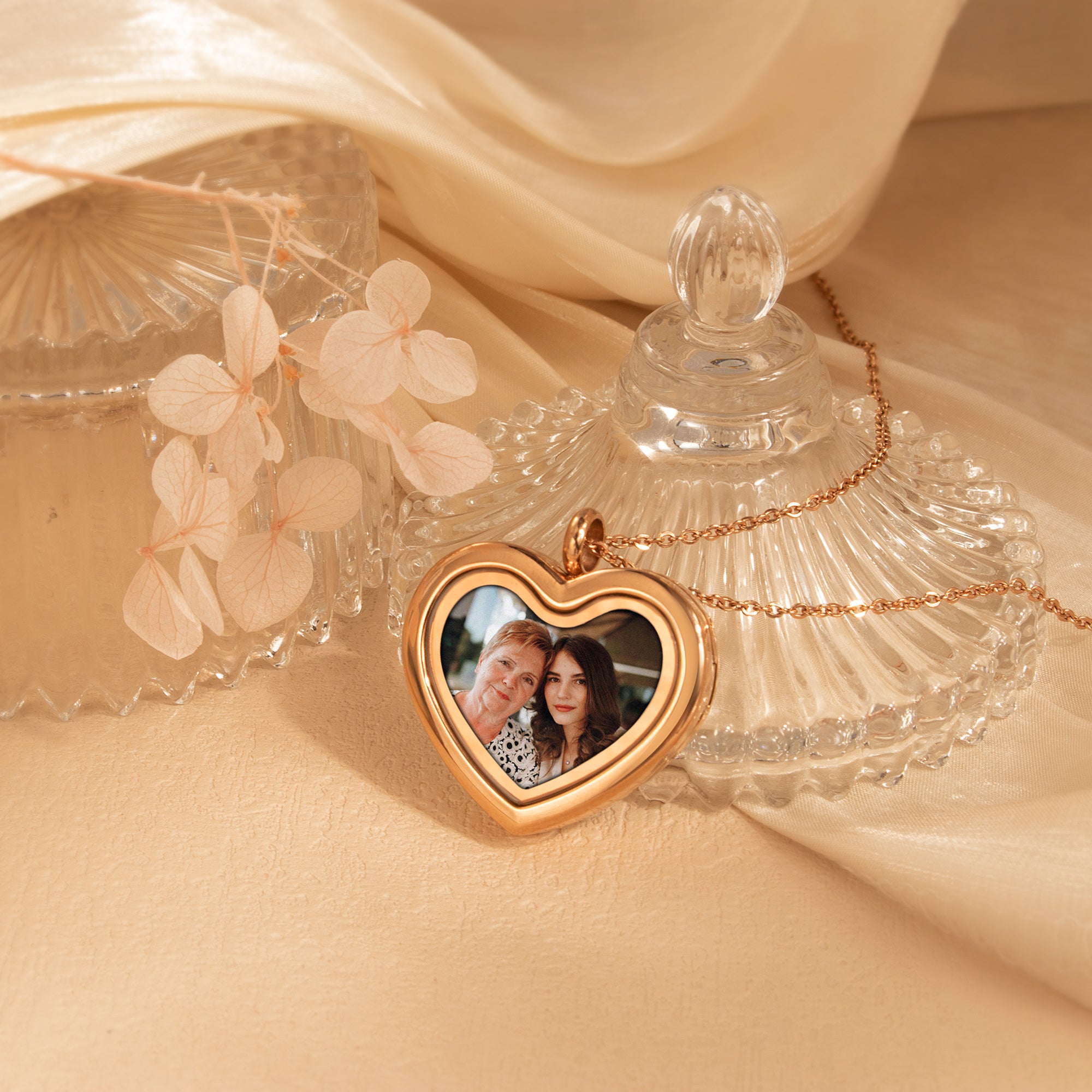 Glass Heart Photo Locket Necklace