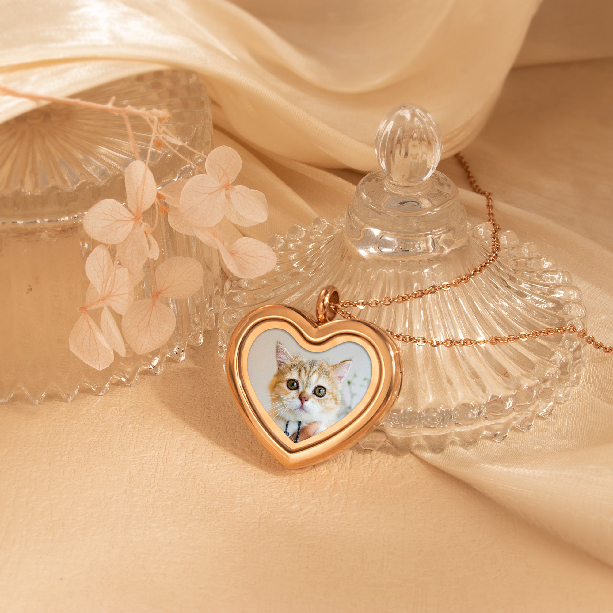 Glass Heart Photo Locket Pet Necklace